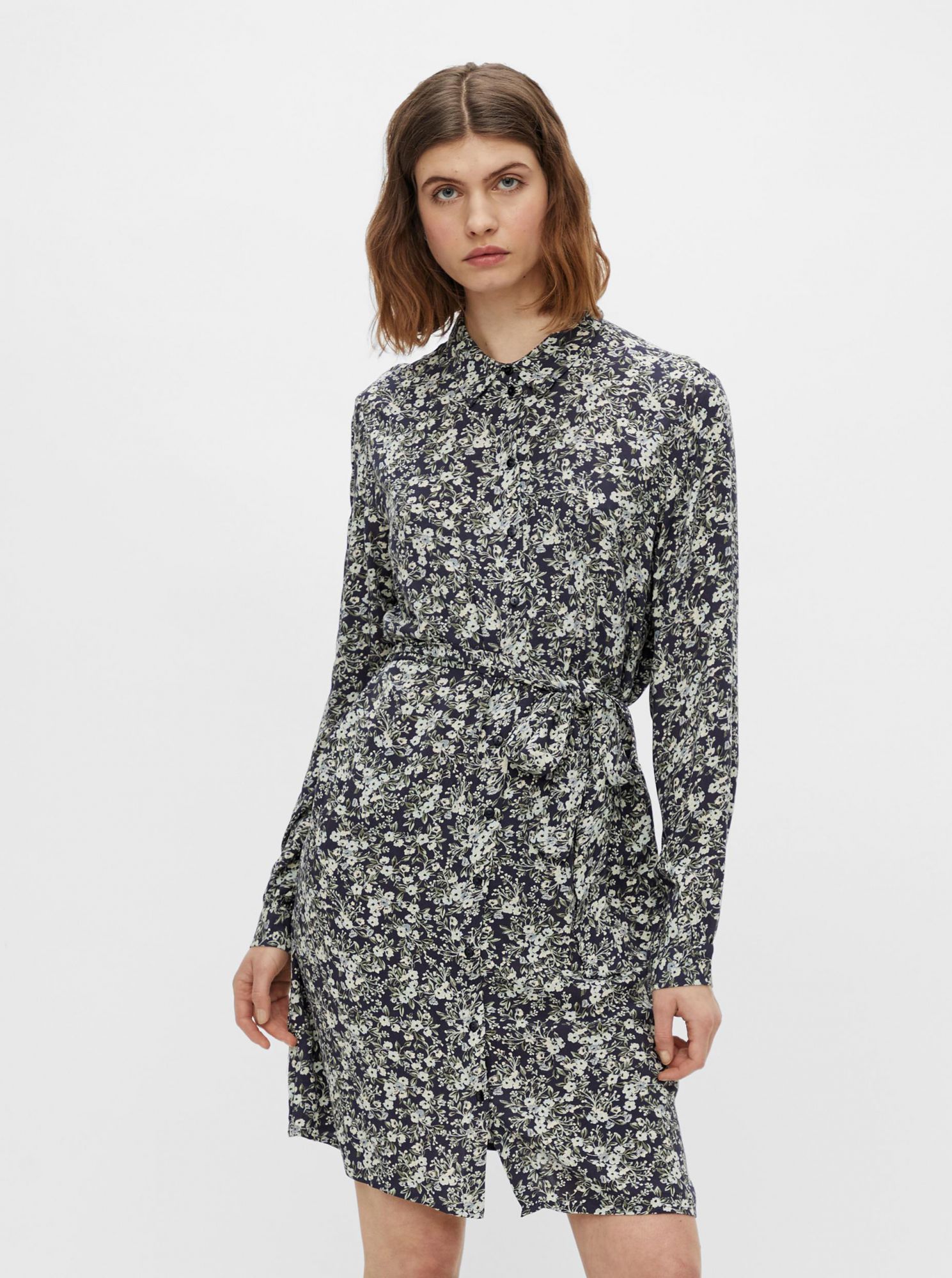 Pieces šedé květované košilové šaty