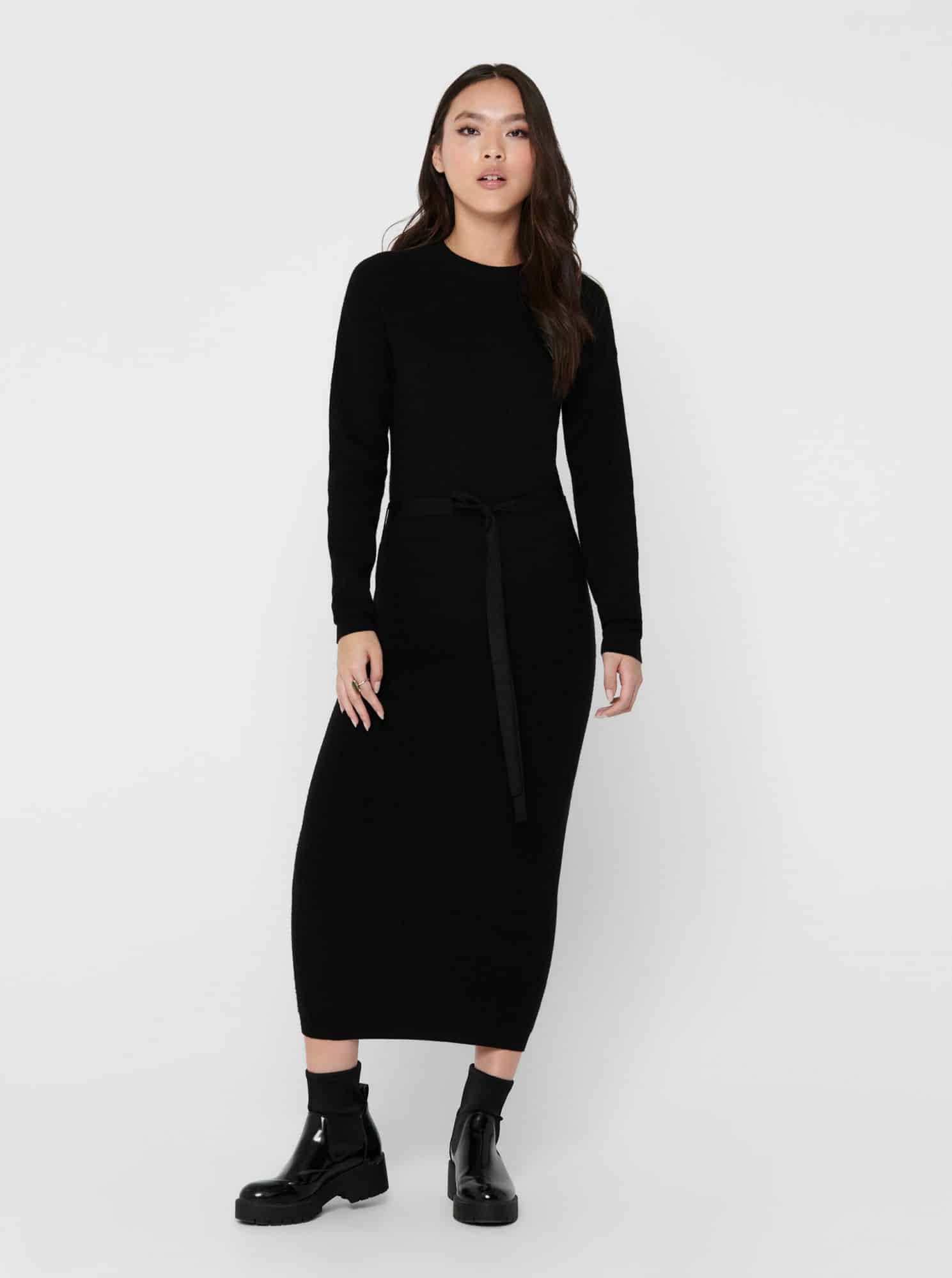 Only černé midi svetrové šaty Dawn