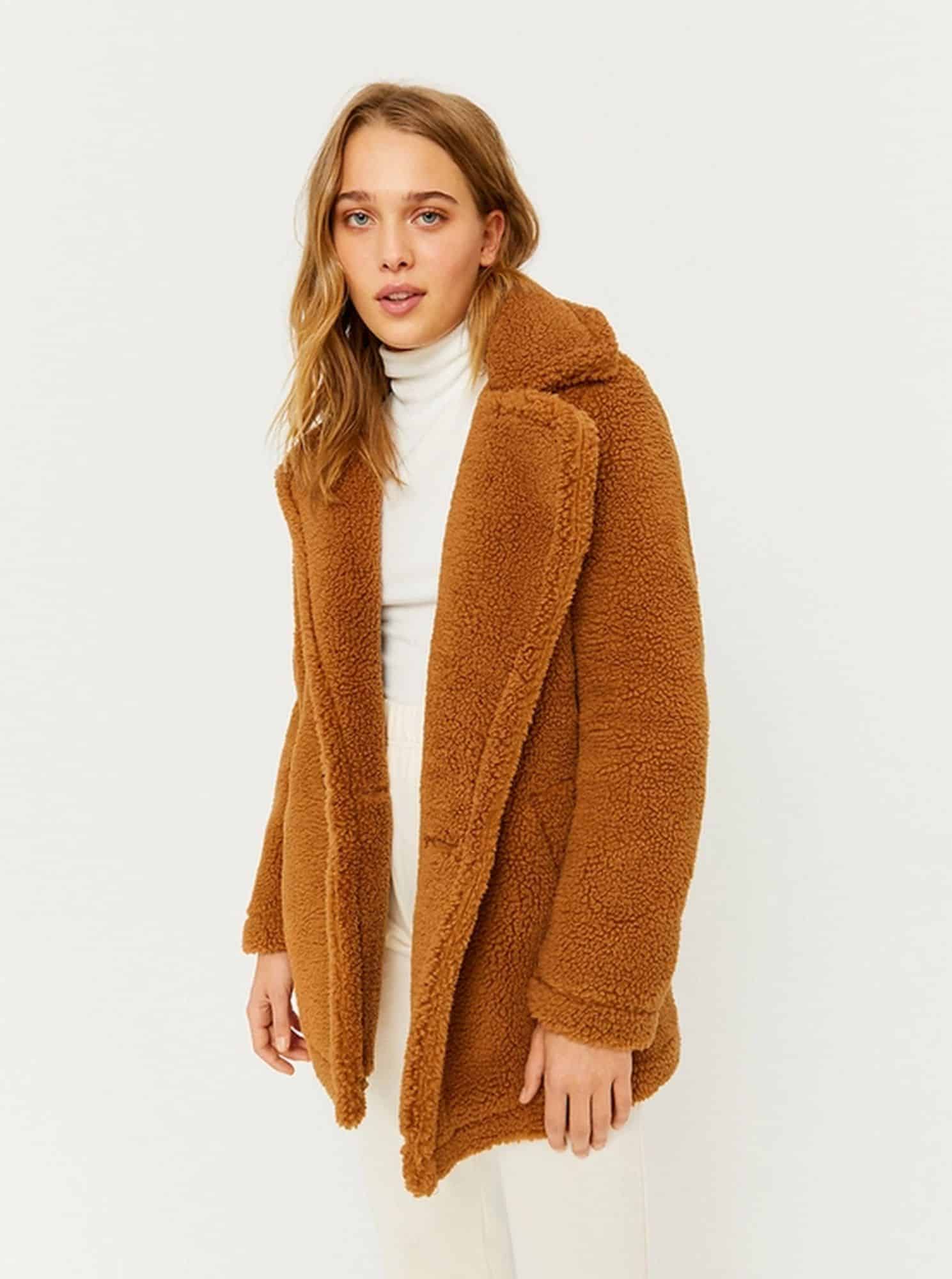 Tally Weijl hnědý kabát z umělého kožíšku