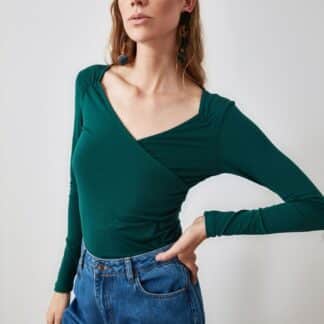 Trendyol tmavě zelené dámské tričko