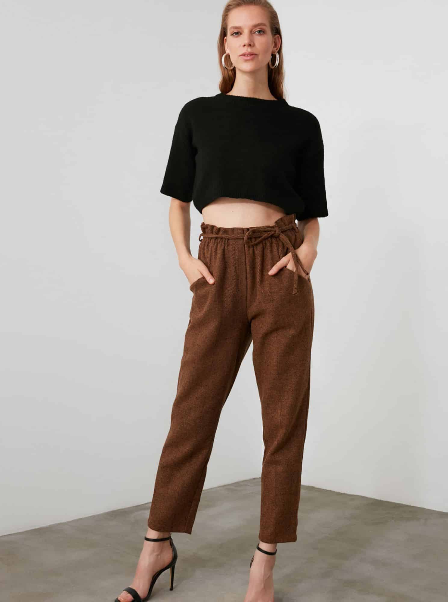 Trendyol hnědé zkrácené kalhoty