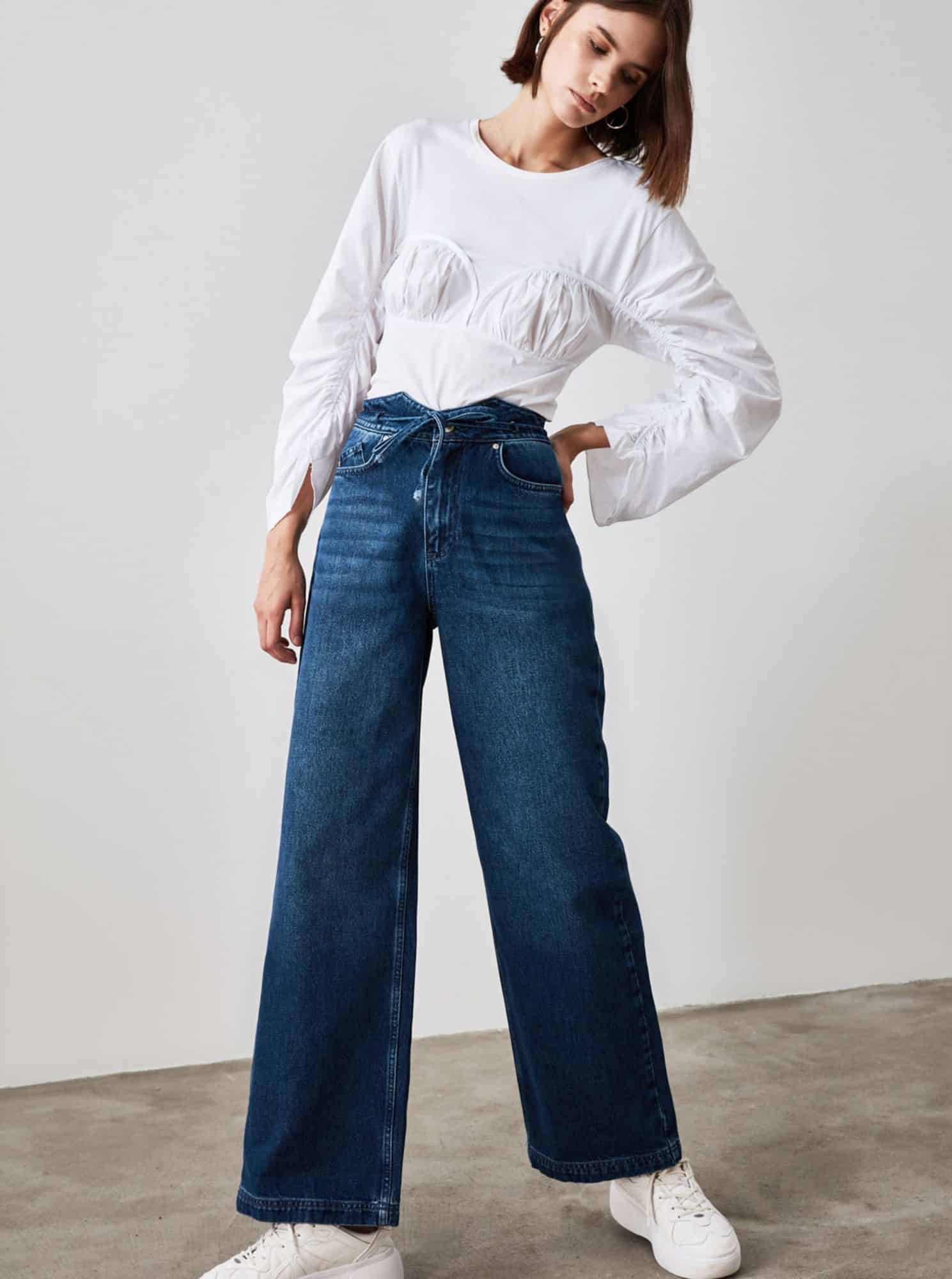 Trendyol modré mom fit džíny