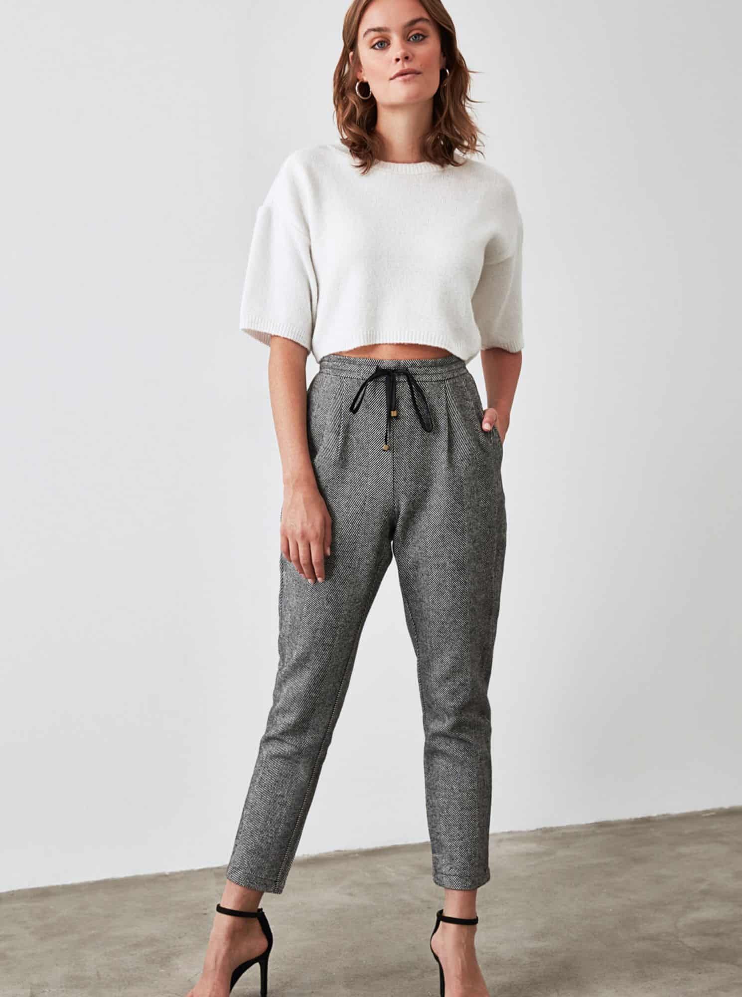 Trendyol šedé zkrácené kalhoty