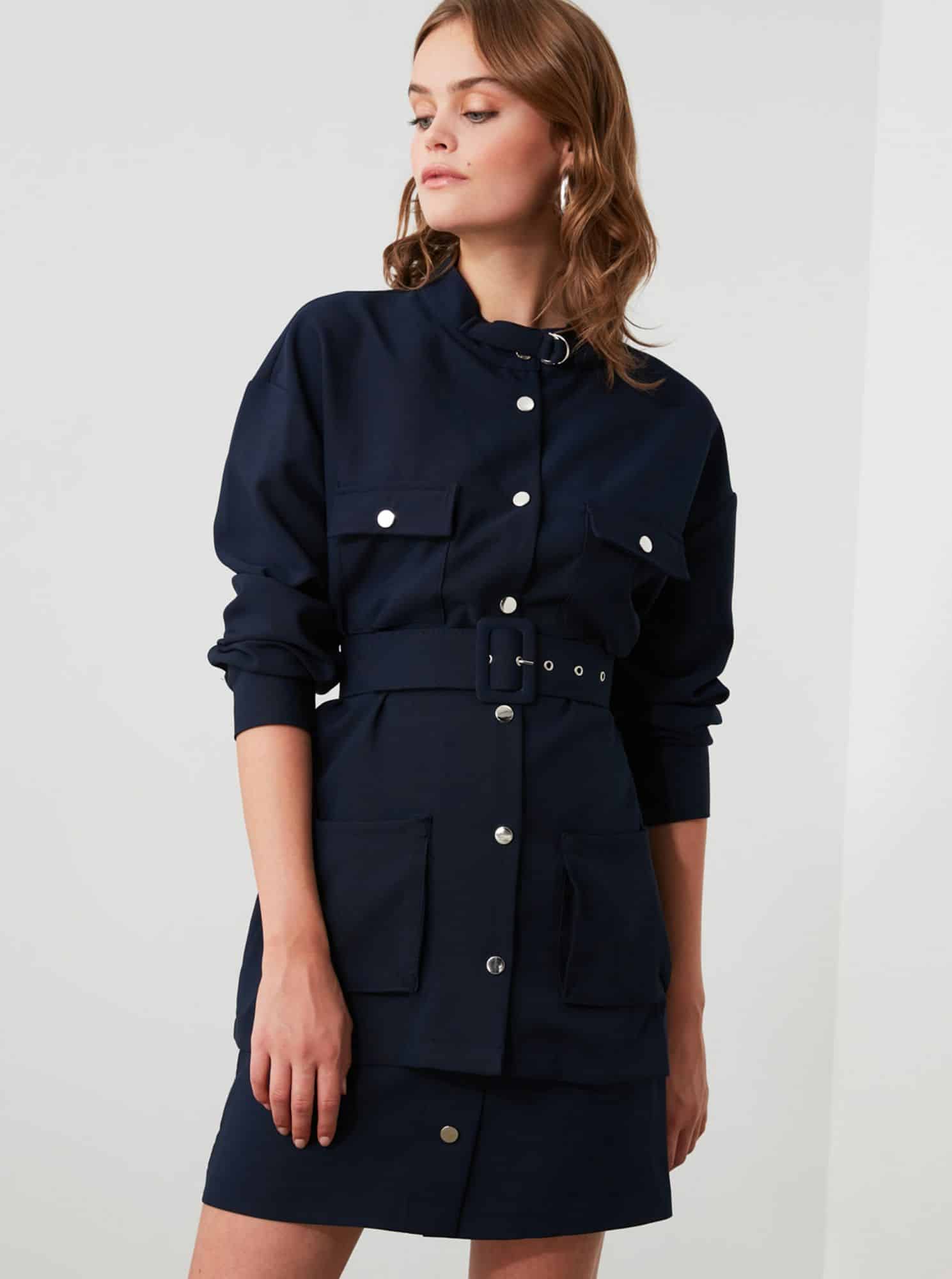 Trendyol tmavě modré košilové šaty