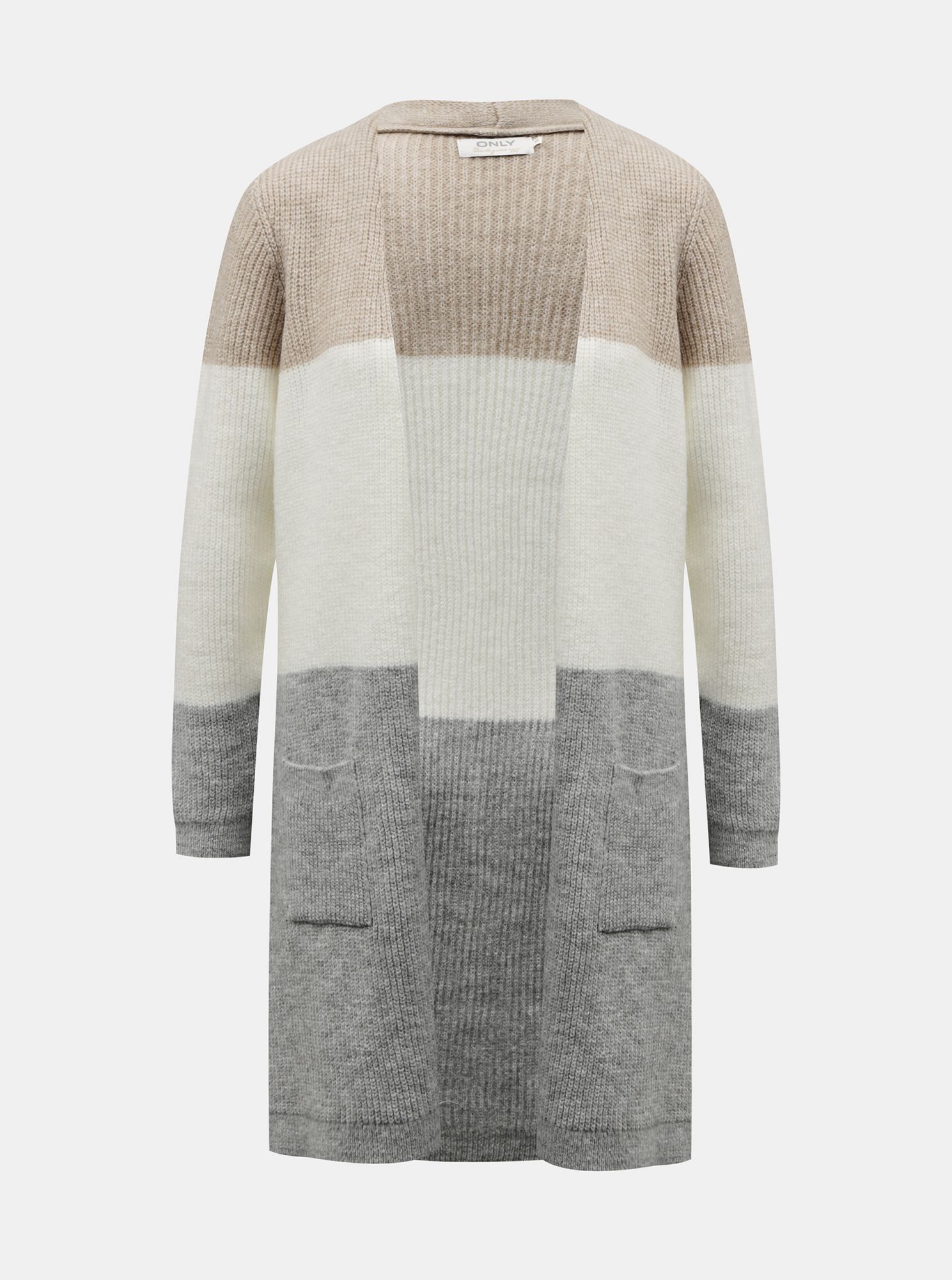 Béžovo-šedý dlouhý kardigan ONLY