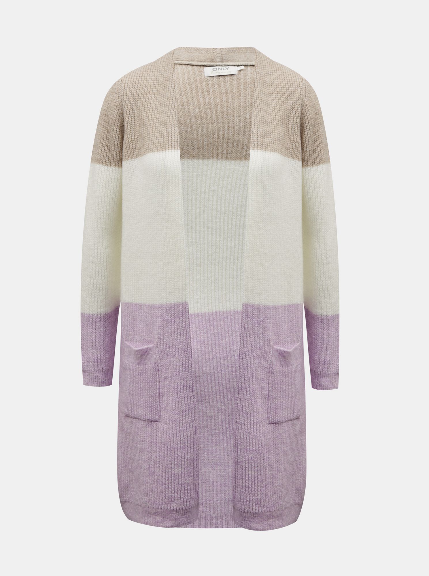 Béžovo-fialový dlouhý kardigan ONLY