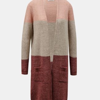 Béžovo-vínový dlouhý kardigan ONLY