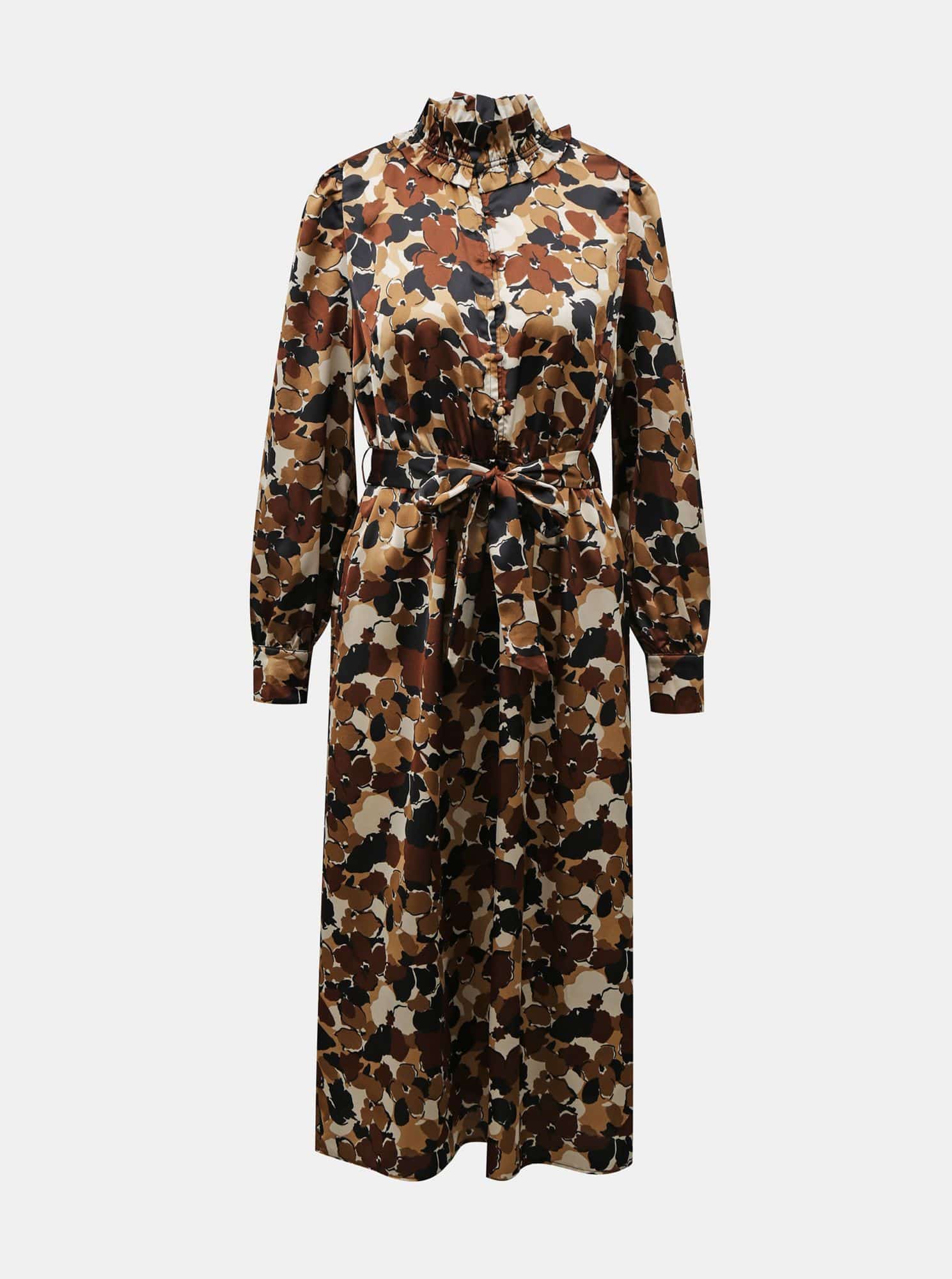 Hnědé květované košilové maxišaty ONLY