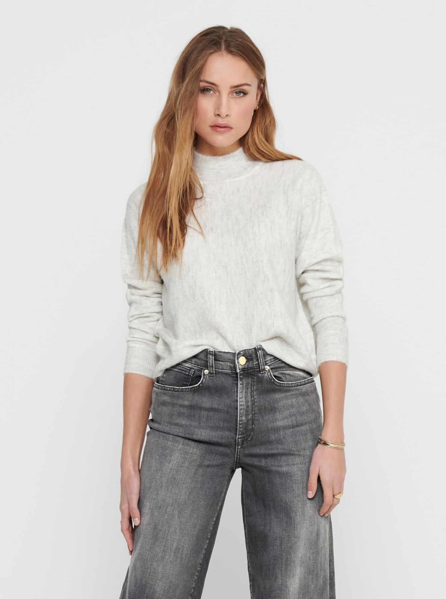 Jacqueline de Yong šedý dámský svetr  se stojáčkem