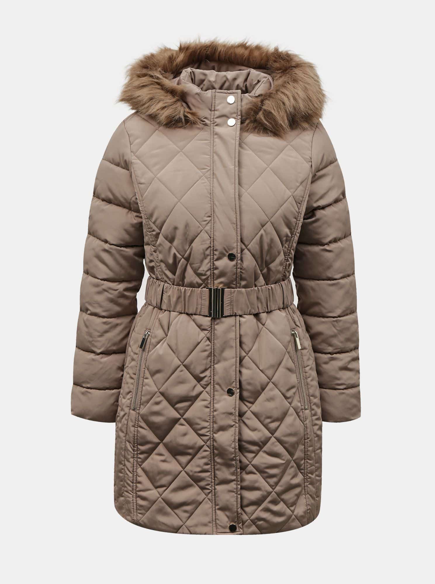 Béžový zimní prošívaný kabát Dorothy Perkins