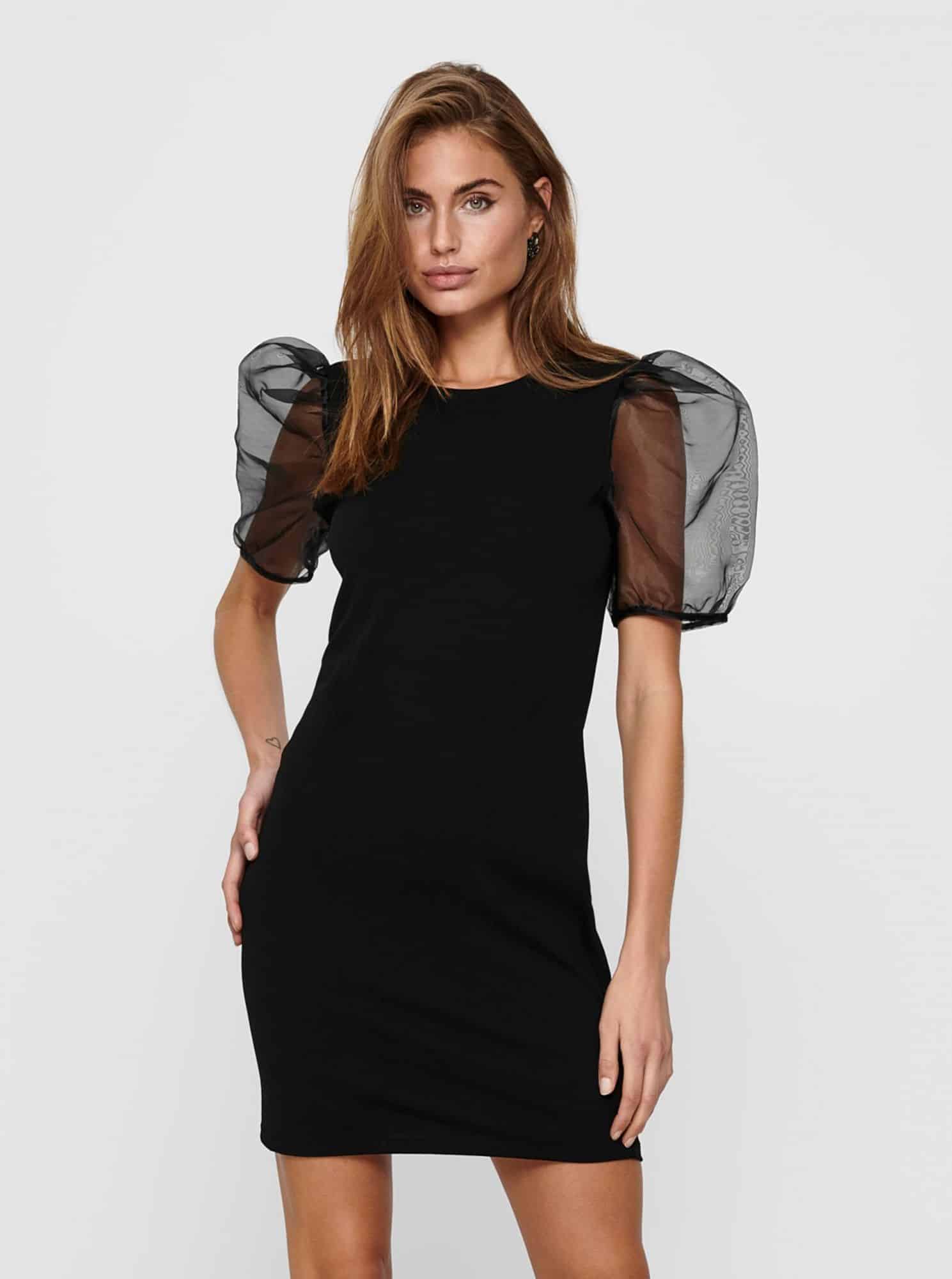 Jacqueline de Yong černé šaty s balonovými rukávy