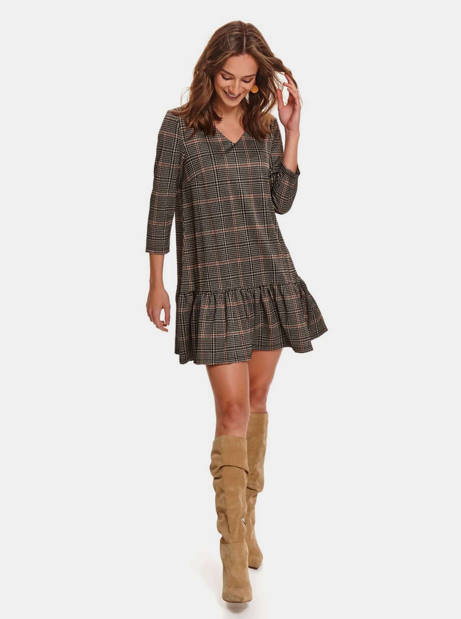 Hnědé kárované šaty TOP SECRET