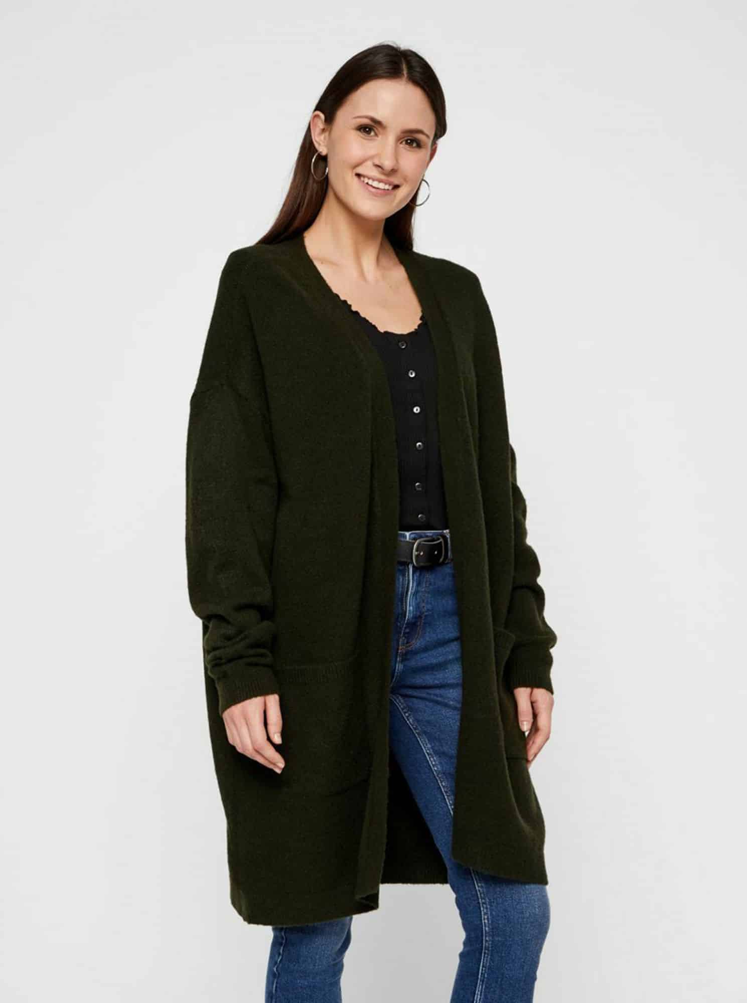 Tmavě zelený kardigan Pieces