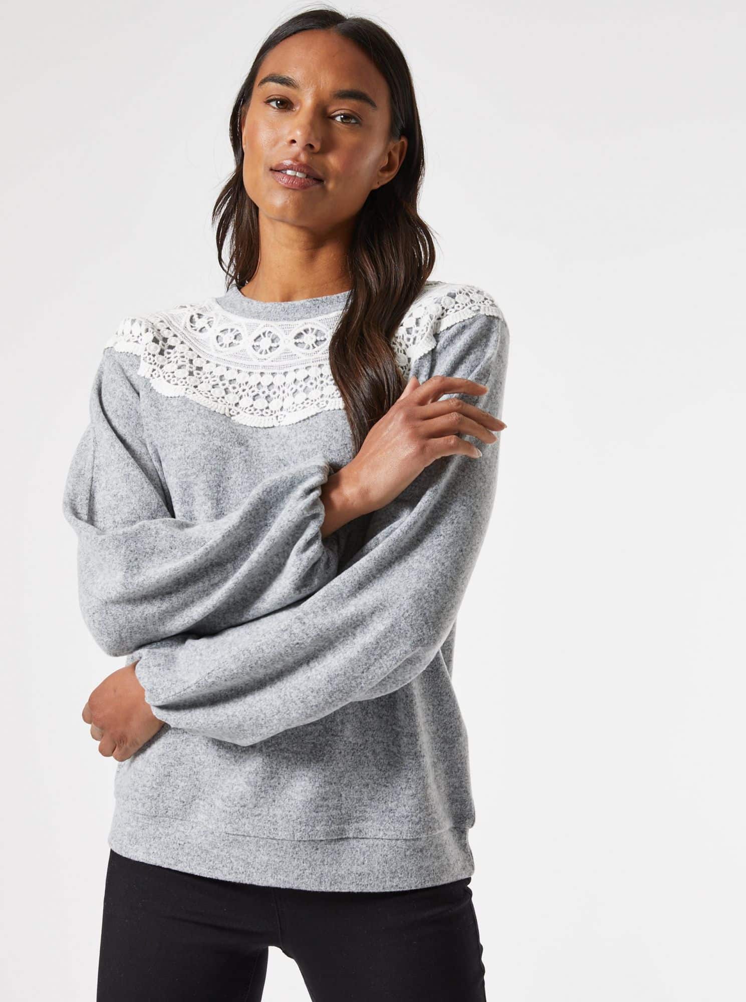 Šedý svetr s krajkou Dorothy Perkins