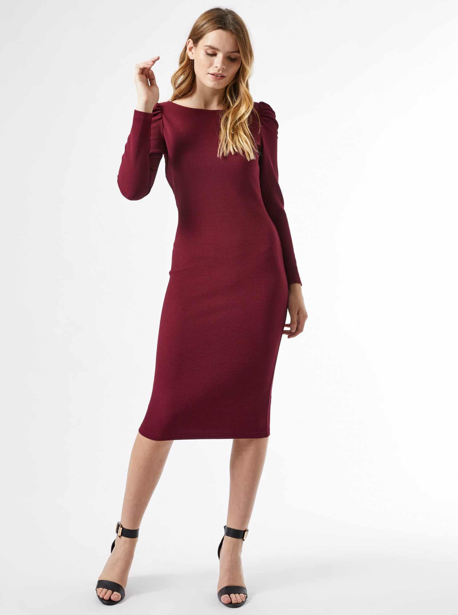 Vínové pouzdrové šaty Dorothy Perkins