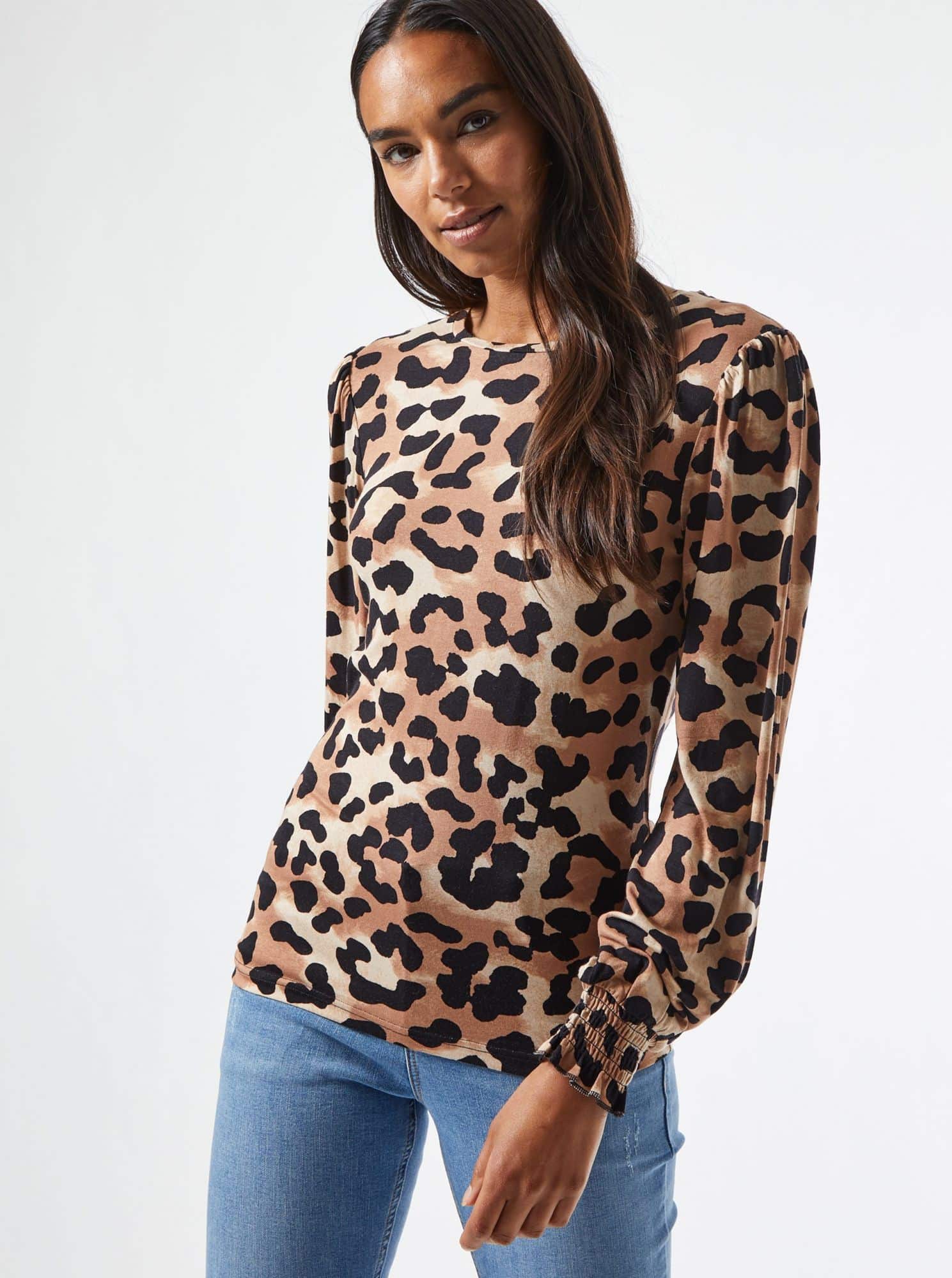 Hnědé tričko s leopardím vzorem Dorothy Perkins