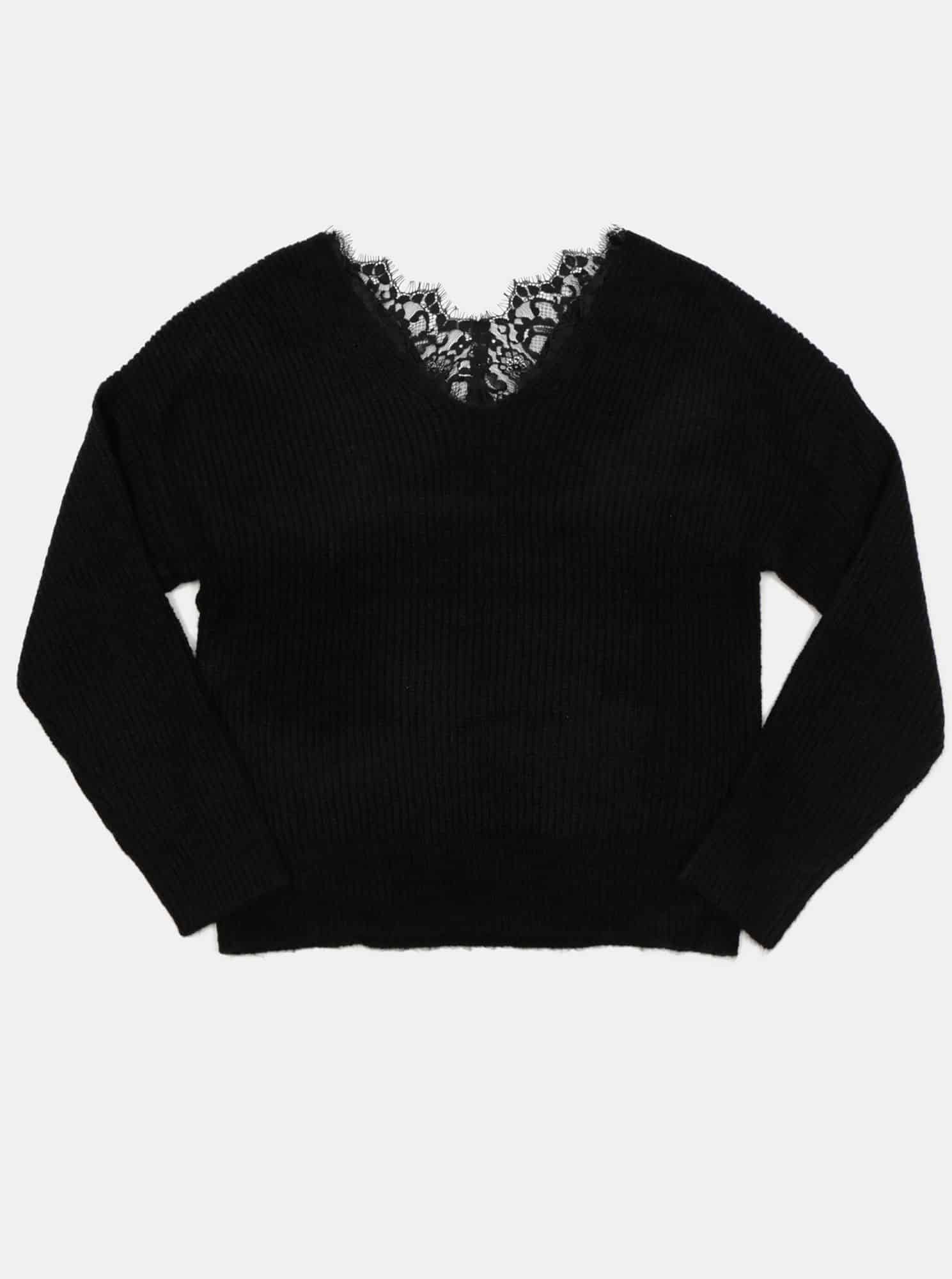 Černý svetr s krajkou na zádech ONLY