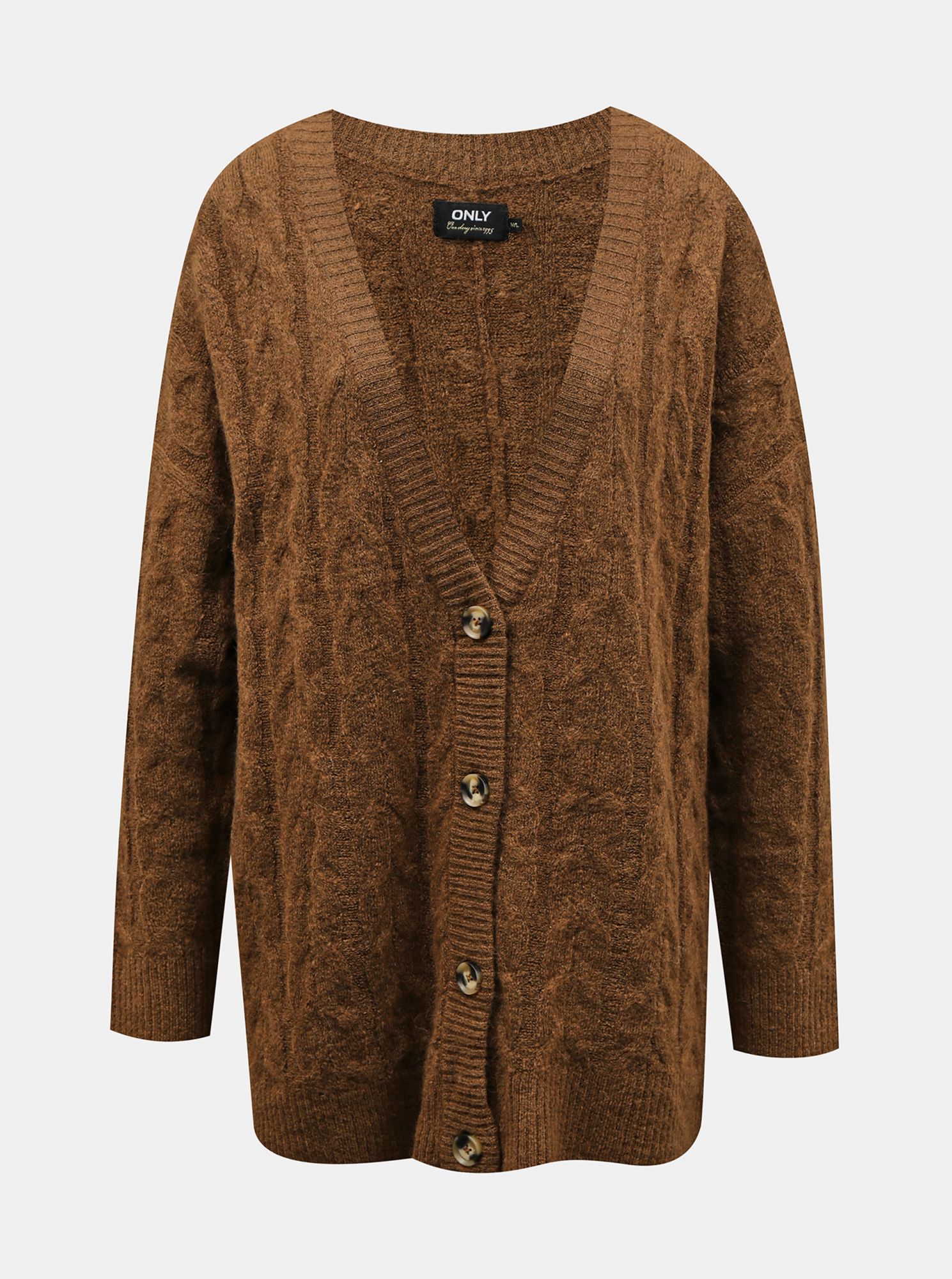 Hnědý kardigan s příměsí vlny ONLY