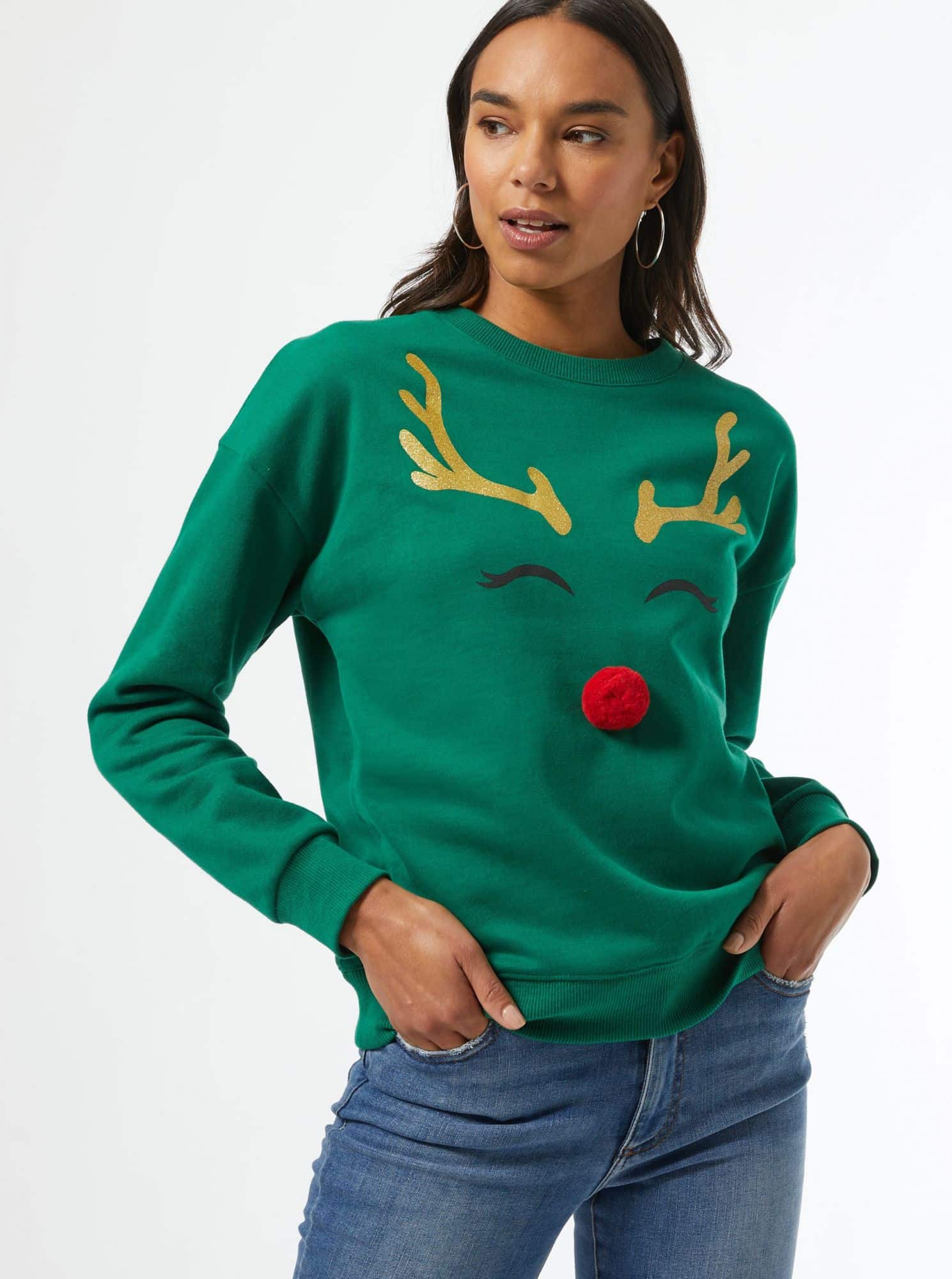 Zelená mikina s vánočním motivem Dorothy Perkins