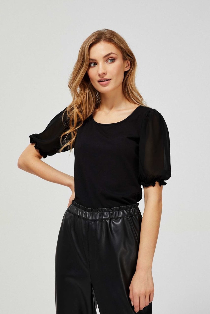 Moodo černé tričko s transparentními rukávy