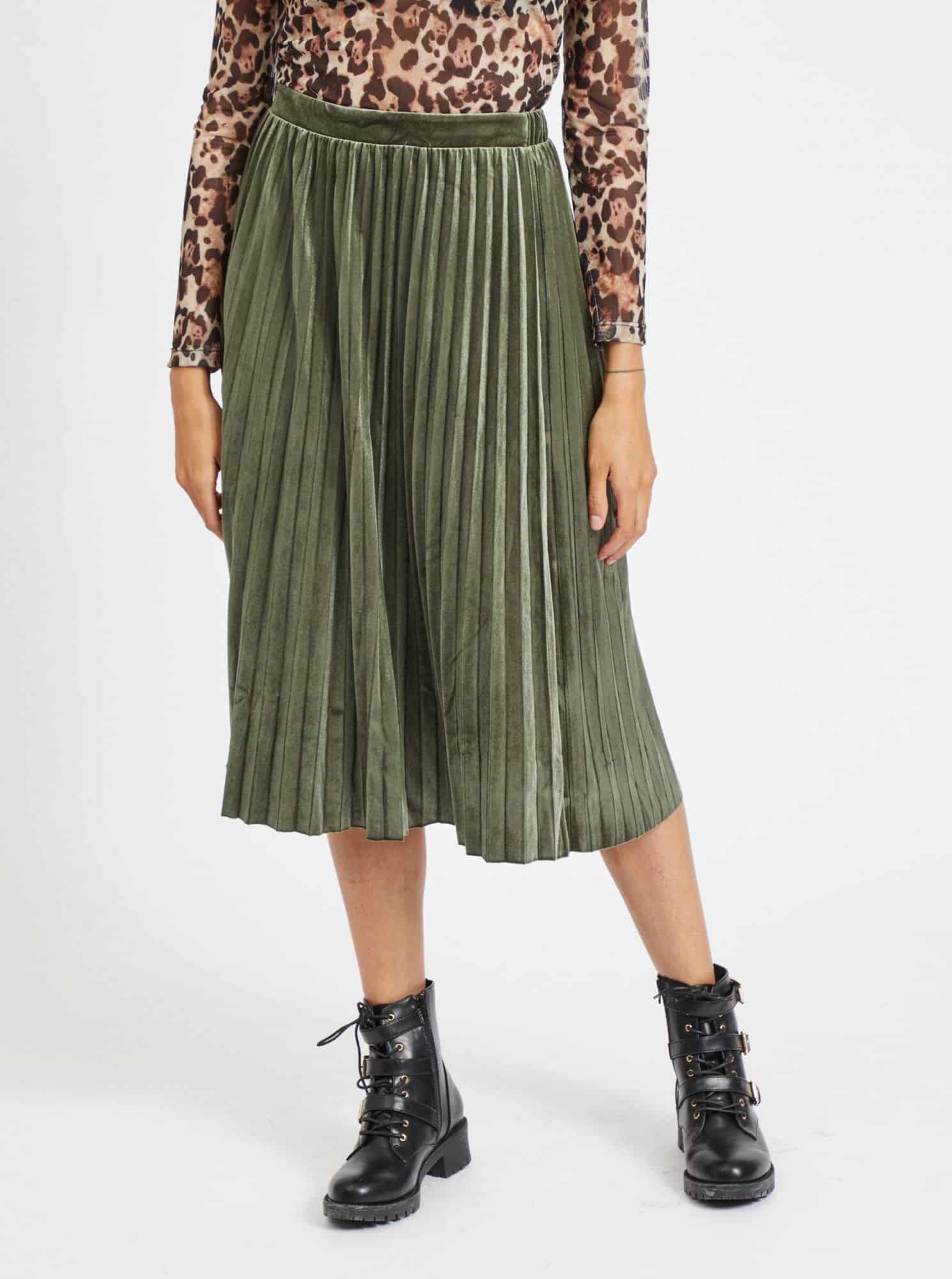 Zelená sametová plisovaná midi sukně VILA