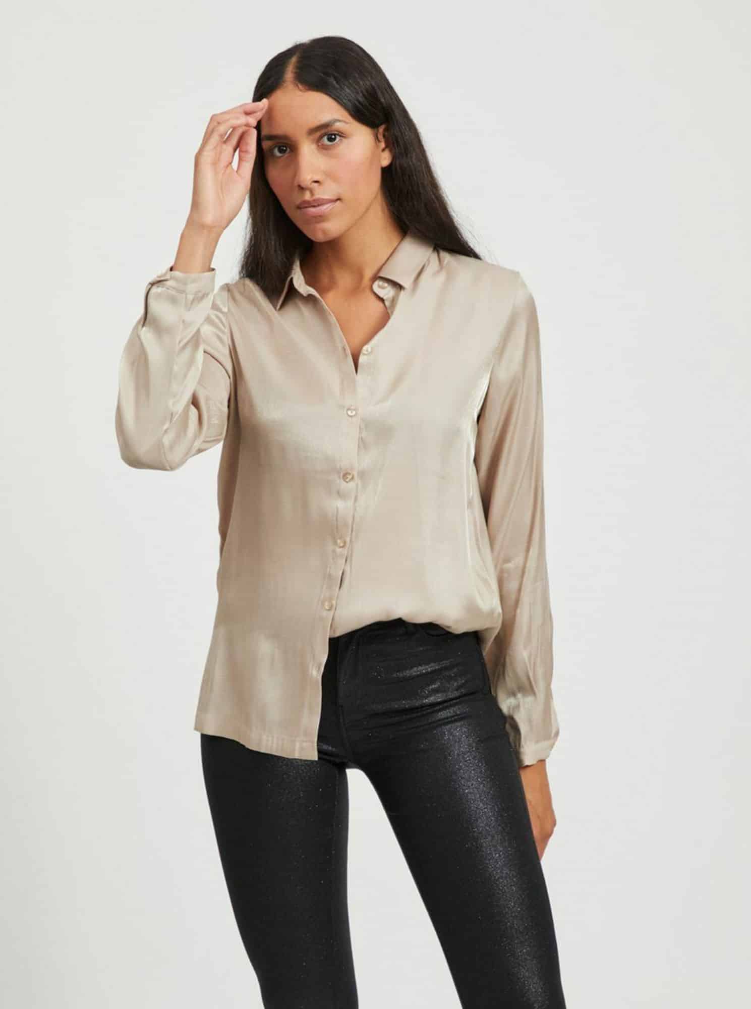 Béžová lesklá košile VILA