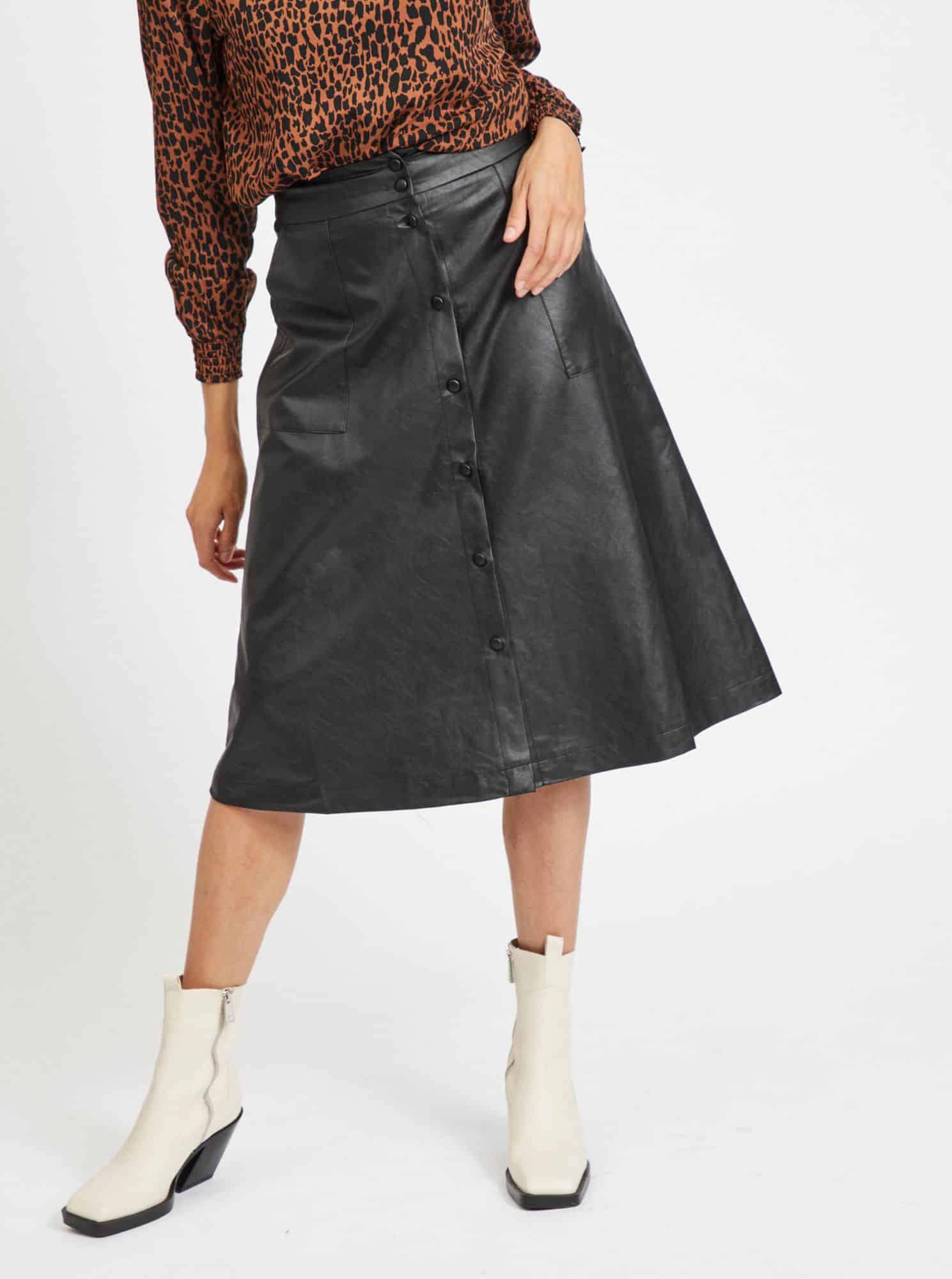 Černá koženková midi sukně VILA