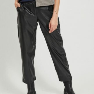 Černé zkrácené koženkové kalhoty VILA