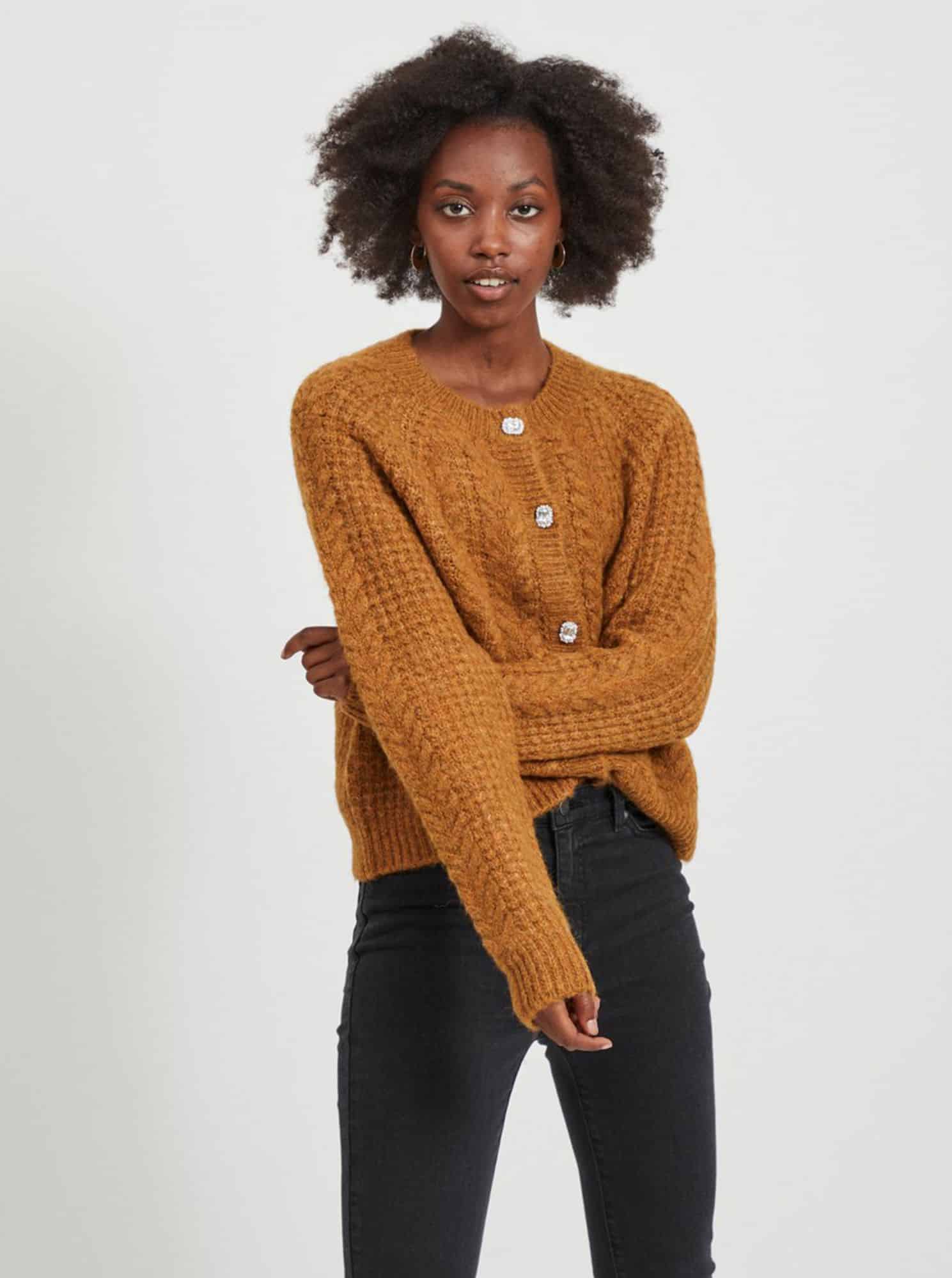 Hnědý kardigan s příměsí vlny z alpaky .OBJECT