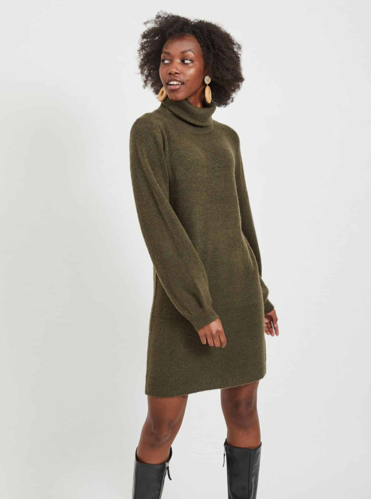 Khaki svetrové šaty s rolákem .OBJECT