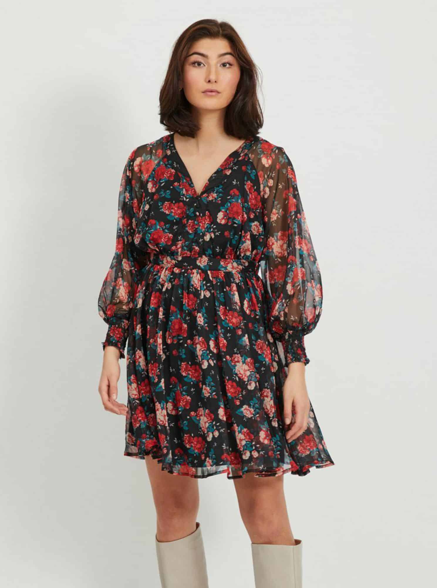 Černé květované šaty VILA