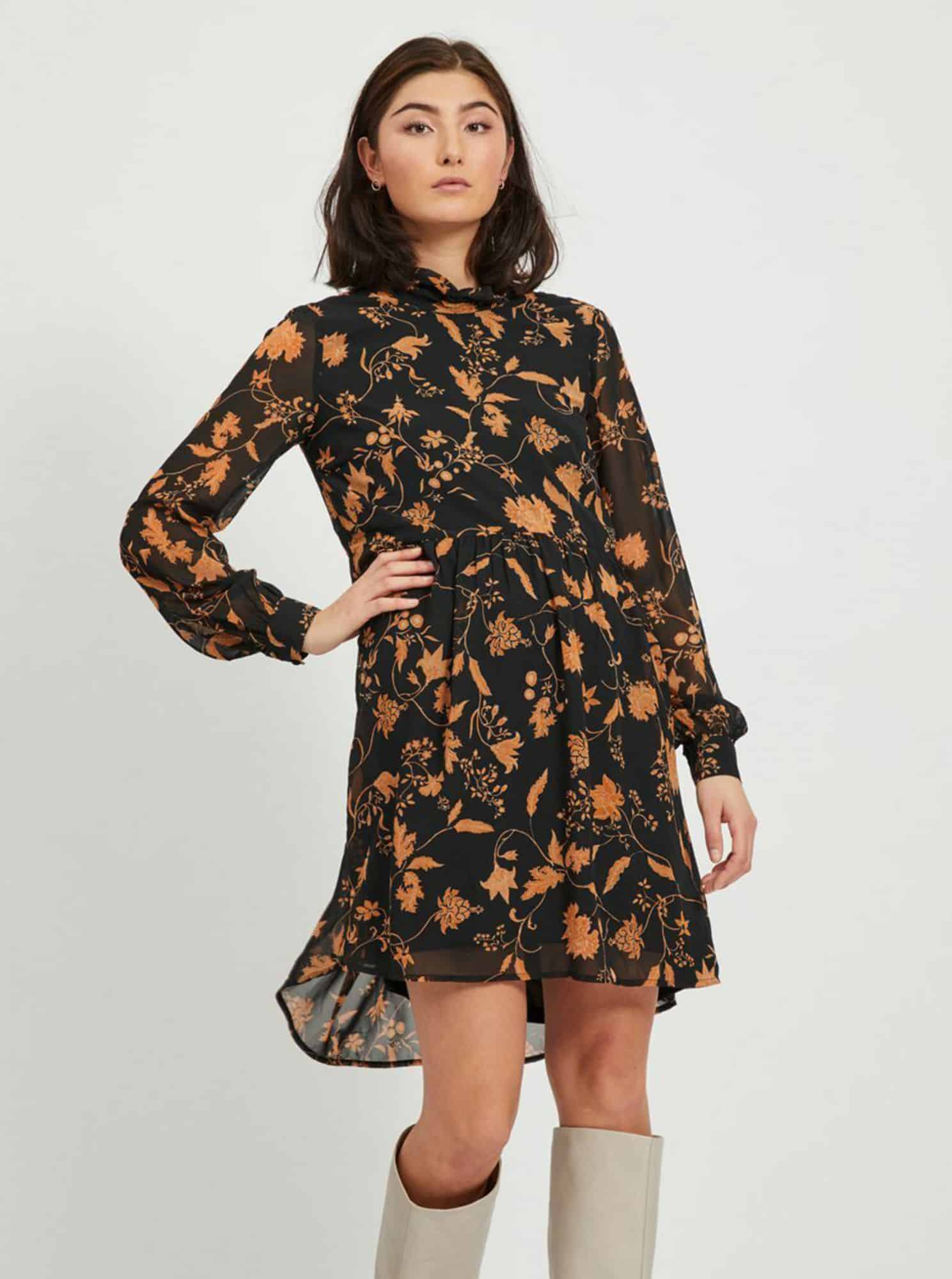 Černé květované šaty VILA