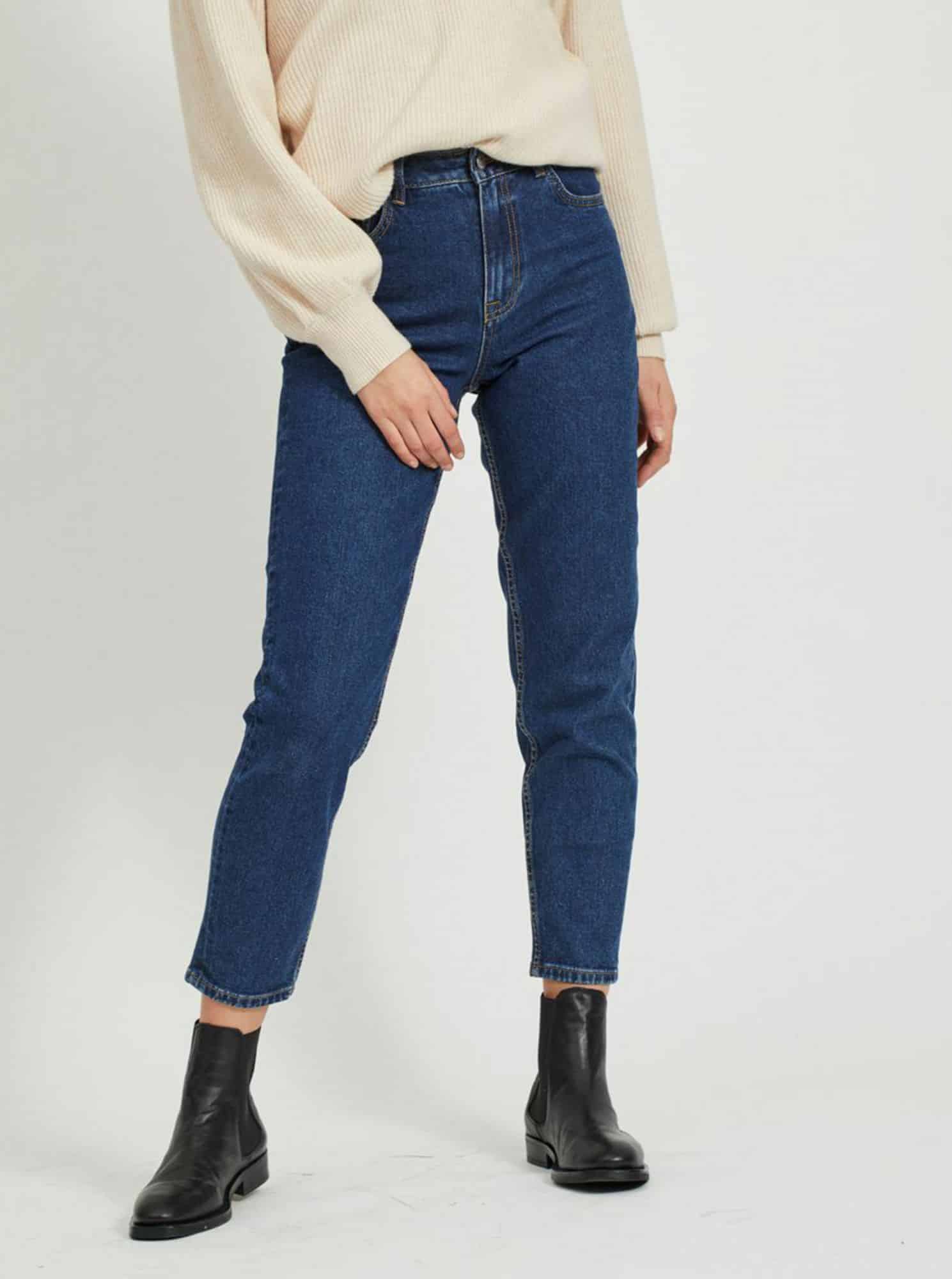 Tmavě modré zkrácené mom fit džíny .OBJECT