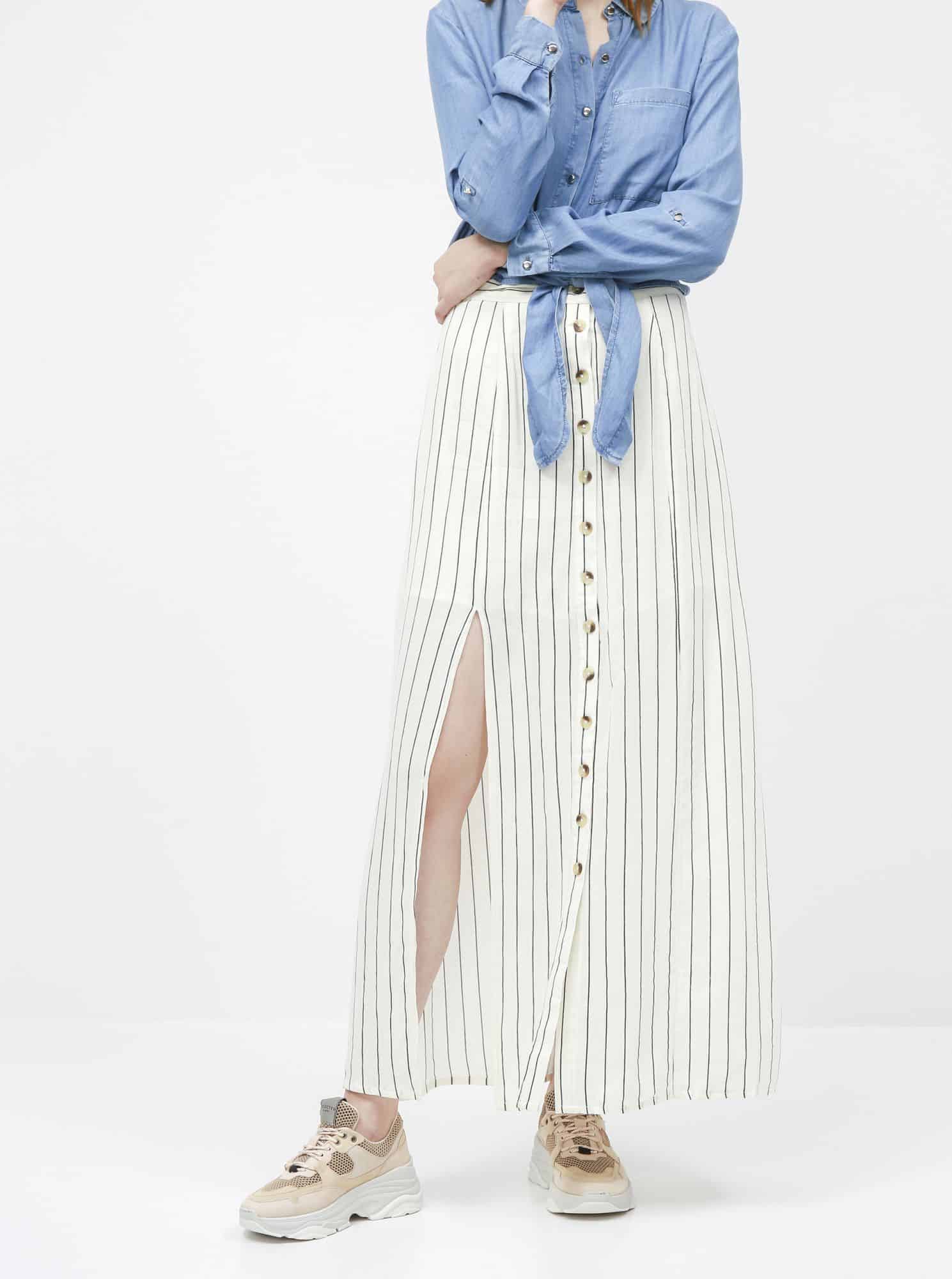 Noisy May krémová pruhovaná maxi sukně Fleur