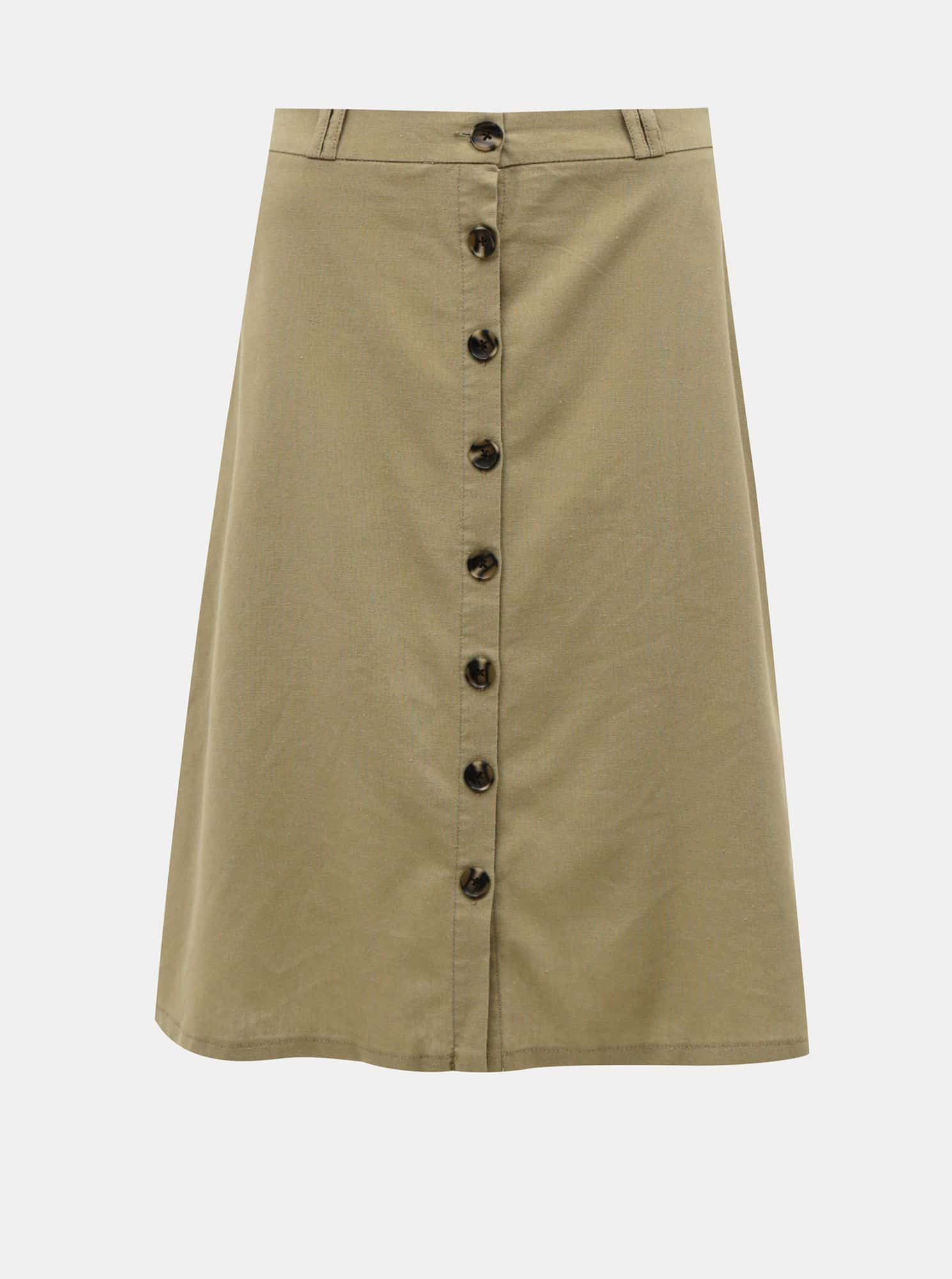 Khaki sukně s příměsí lnu ONLY Adeline