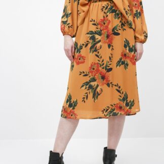 Jacqueline de Yong hořčicová květovaná midi sukně Solis