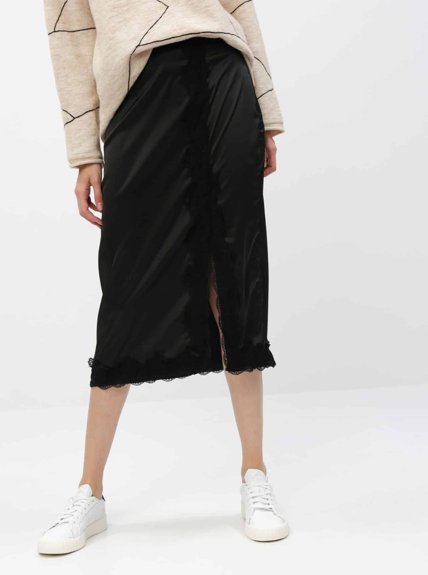 Černá midi sukně s krajkou VILA Ellie