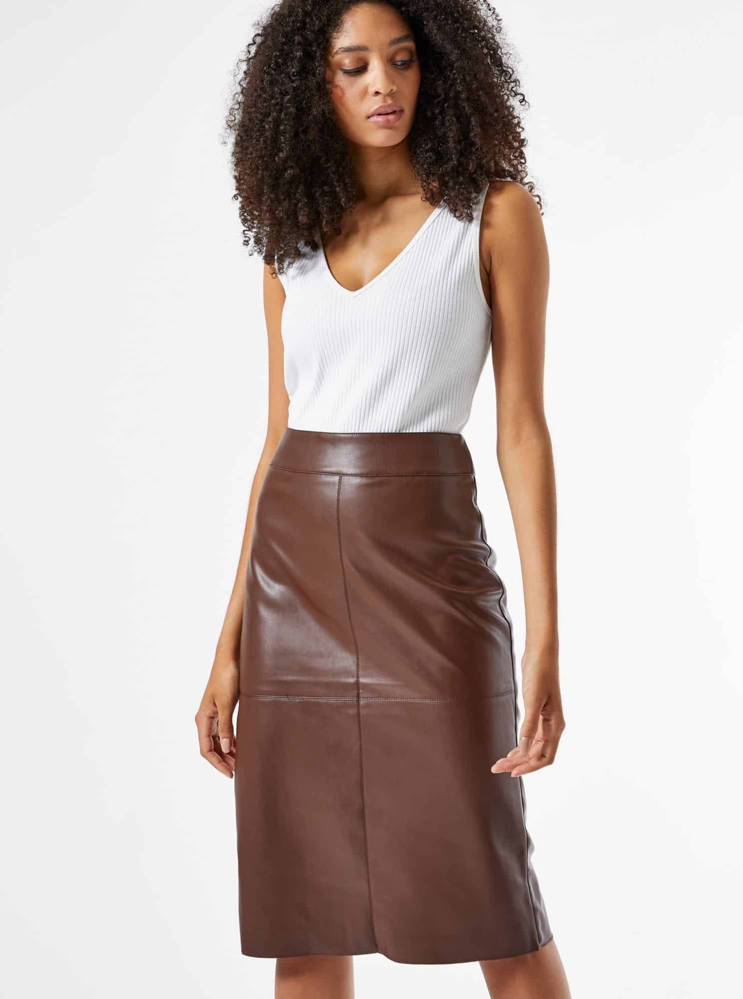 Hnědá pouzdrová koženková sukně Dorothy Perkins