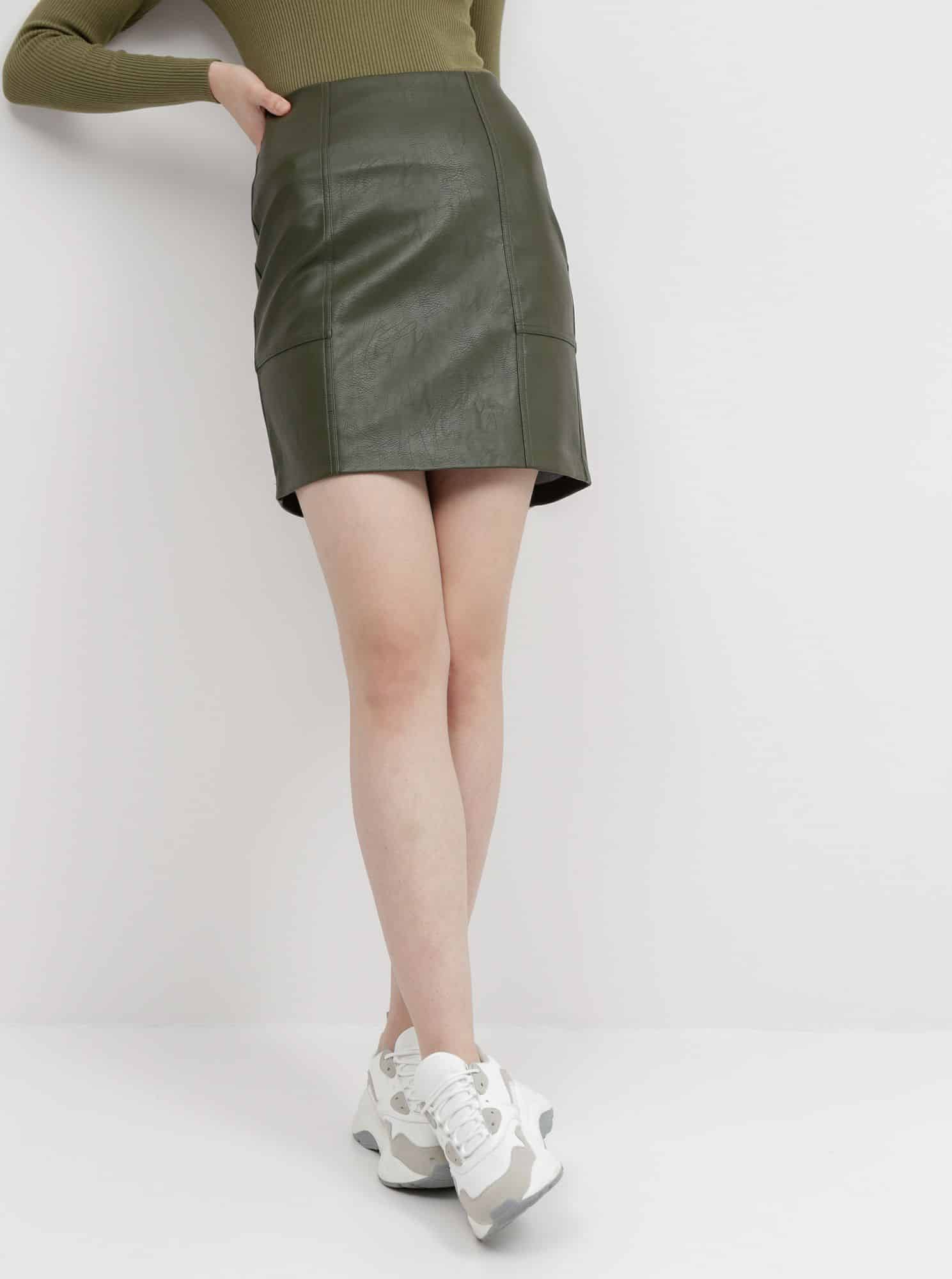 Khaki koženková sukně ONLY Sky