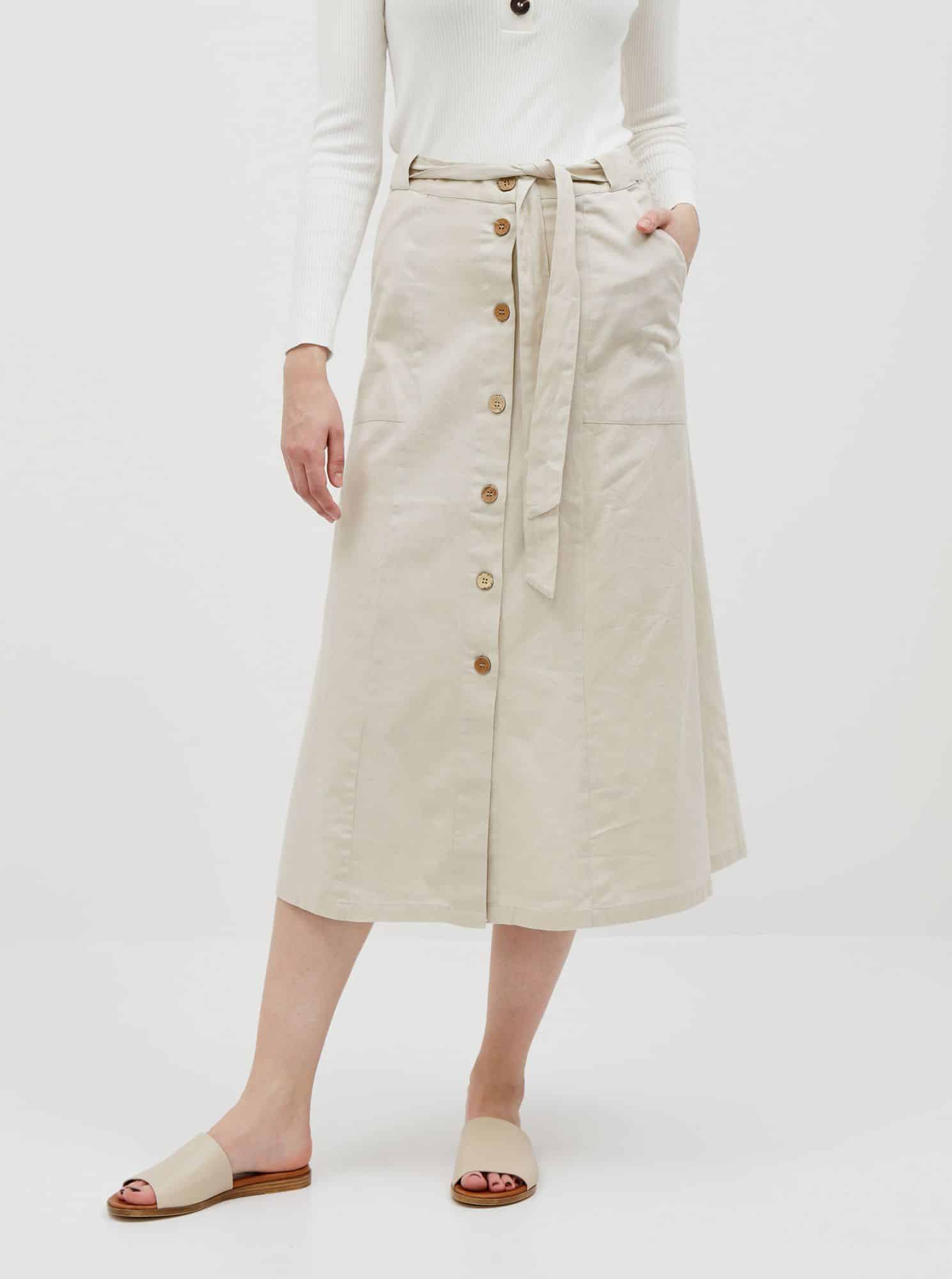 Noisy May krémová midi sukně s příměsí lnu Hiram