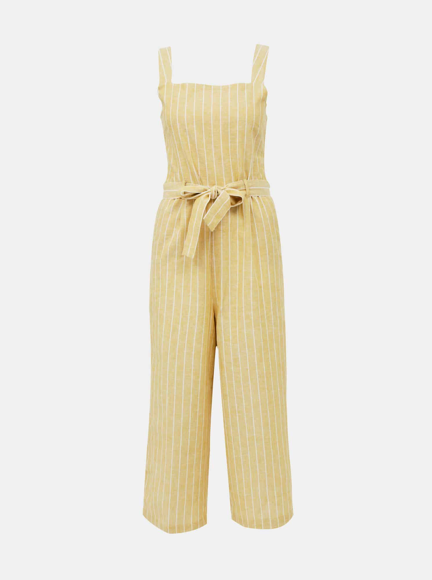Žlutý pruhovaný overal s příměsí lnu ONLY Canyon