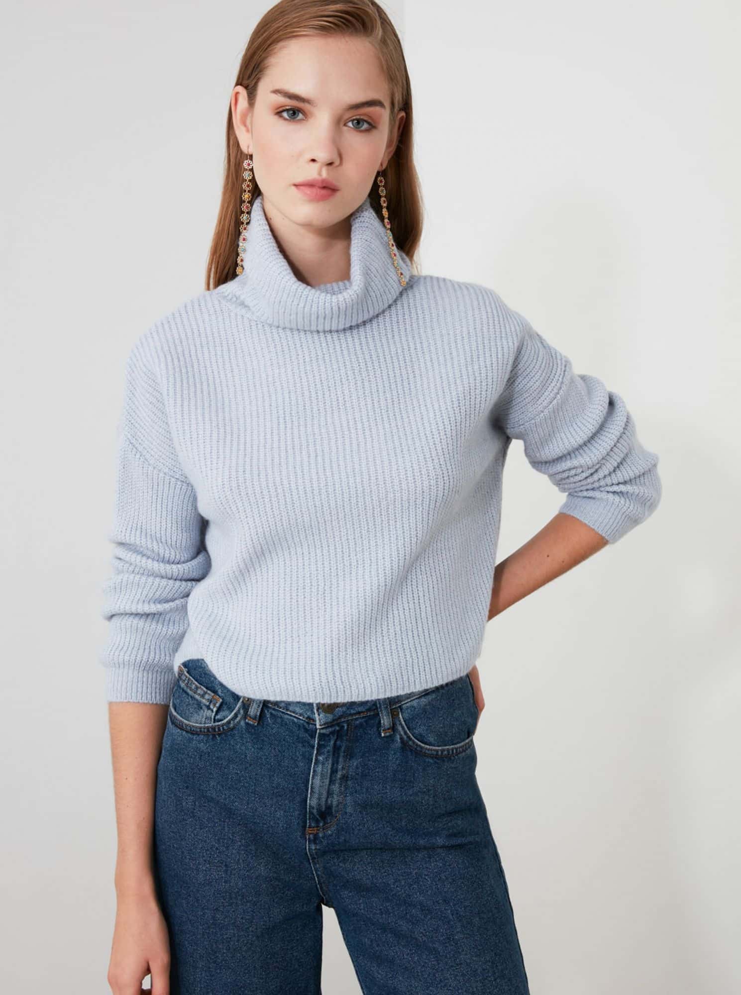 Světle modrý dámský rolák Trendyol