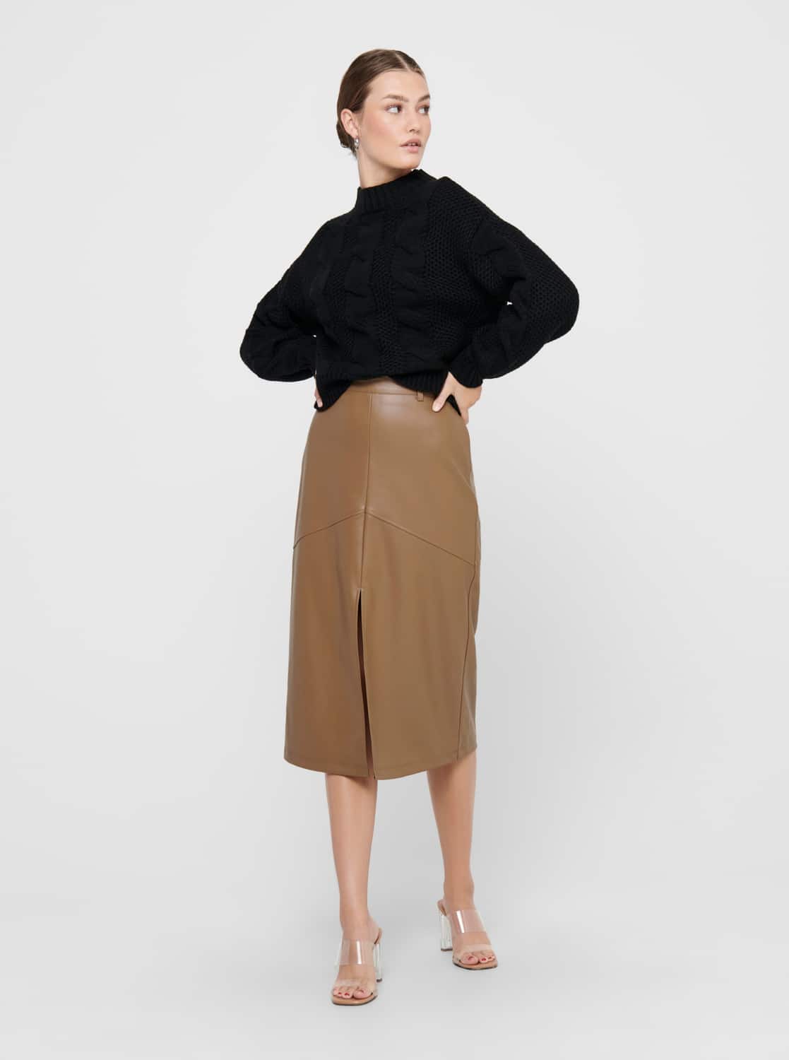 Hnědá koženková sukně ONLY Ruma