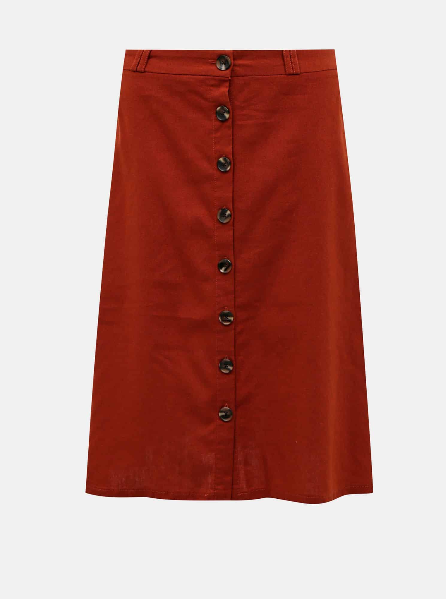 Cihlová sukně s příměsí lnu ONLY Adeline