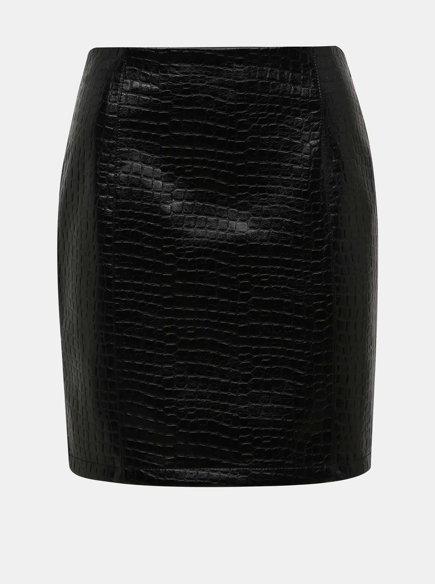 Černá koženková minisukně s krokodýlím vzorem VILA Crocodile