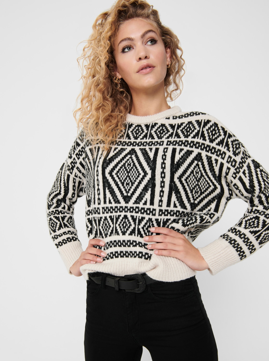 Krémový vzorovaný svetr s příměsí vlny ONLY Wilma