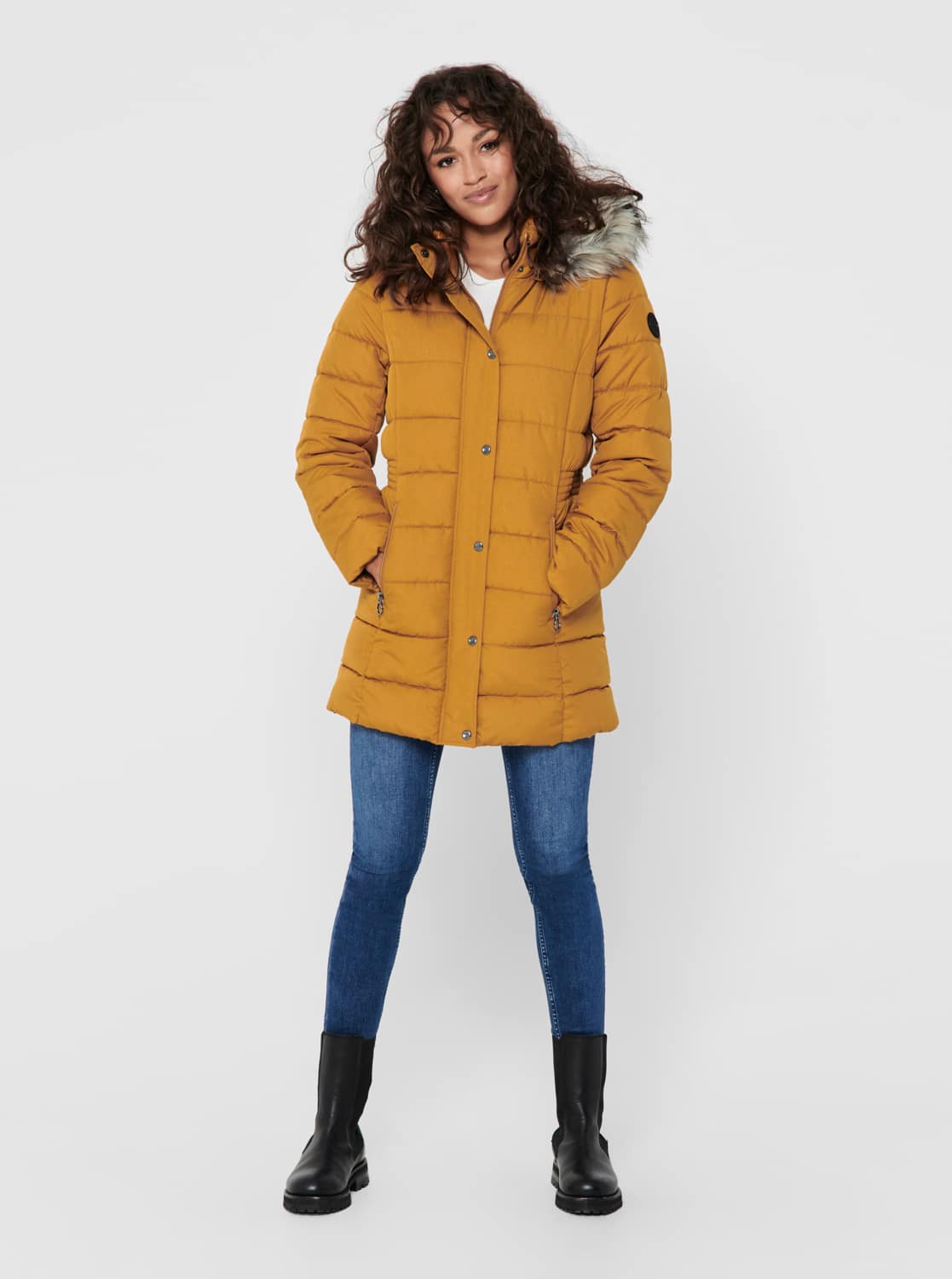 Hořčicový zimní prošívaný kabát ONLY Luna