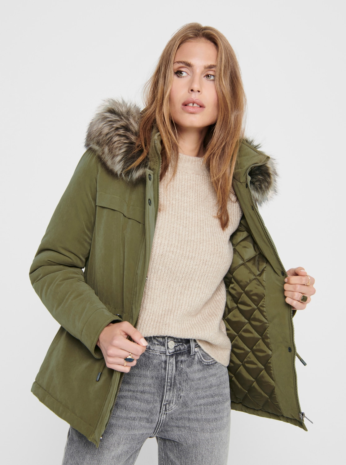 Khaki zimní parka ONLY Starline