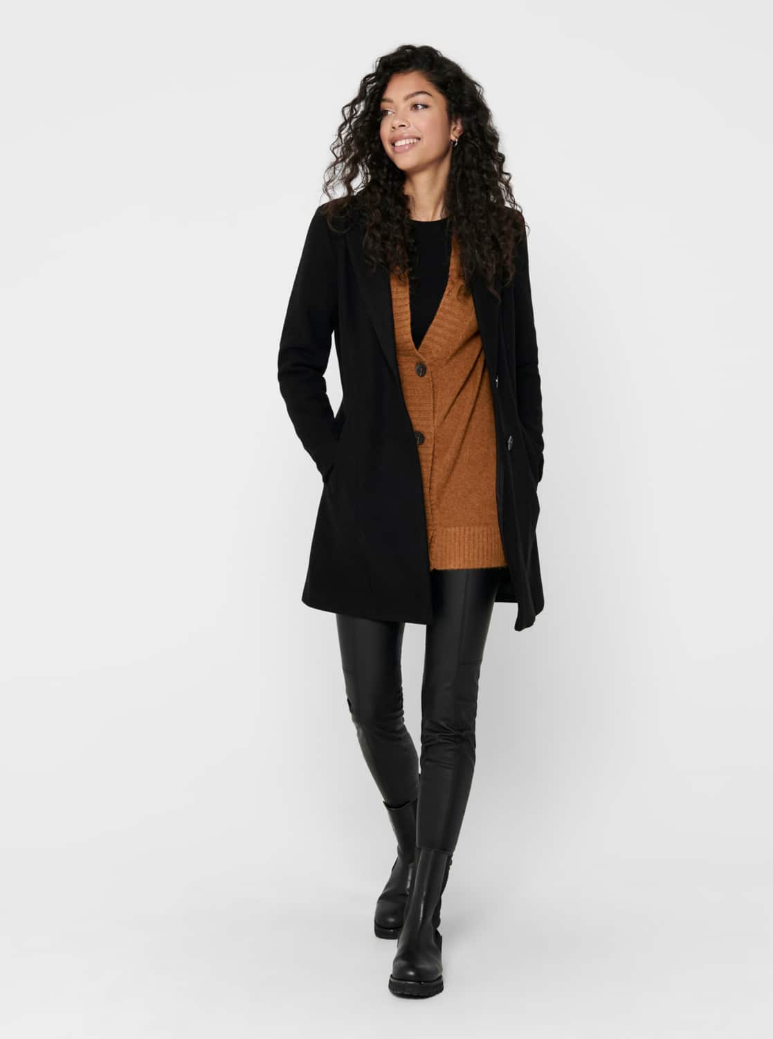 Černý vlněný kabát ONLY Carmen