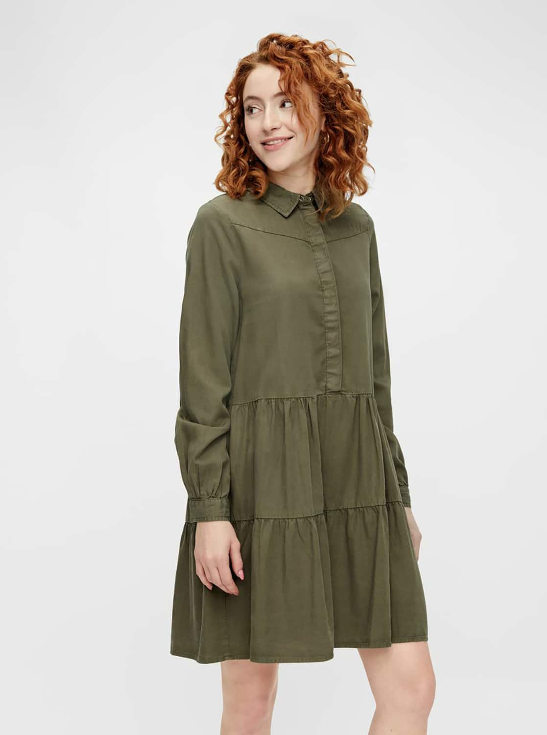 Khaki košilové šaty Pieces